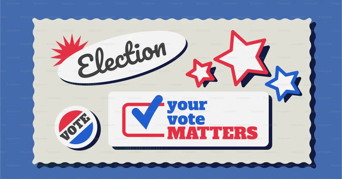 A voting sticker is shown on a blue background vector – Elections Image ...
