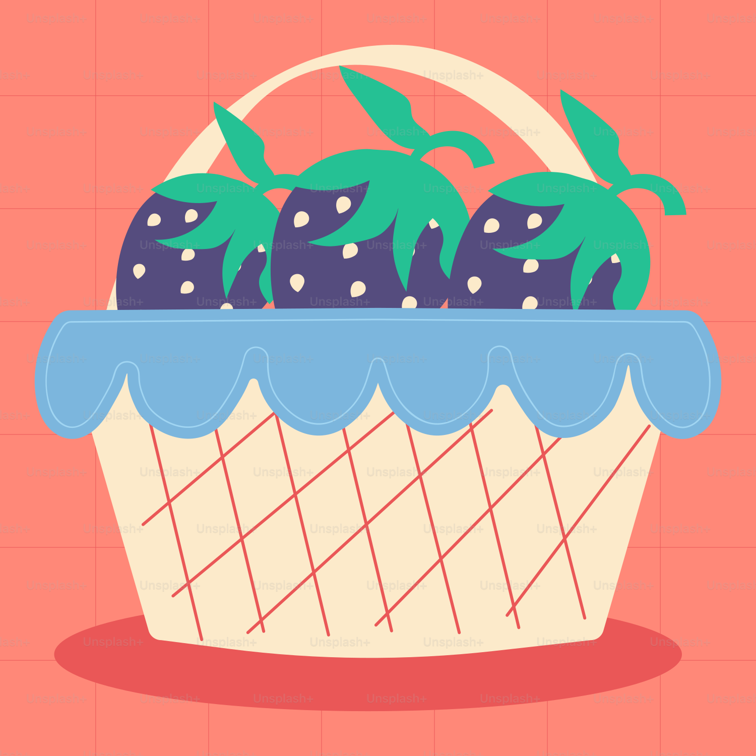 A basket filled with blueberries on top of a pink background