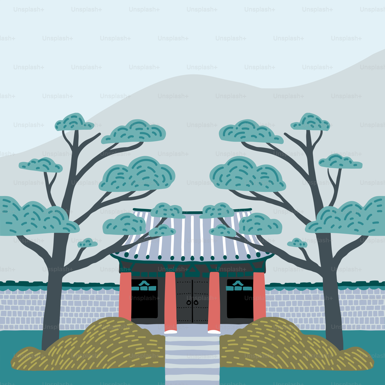 A house with trees in the background and a hill in the foreground