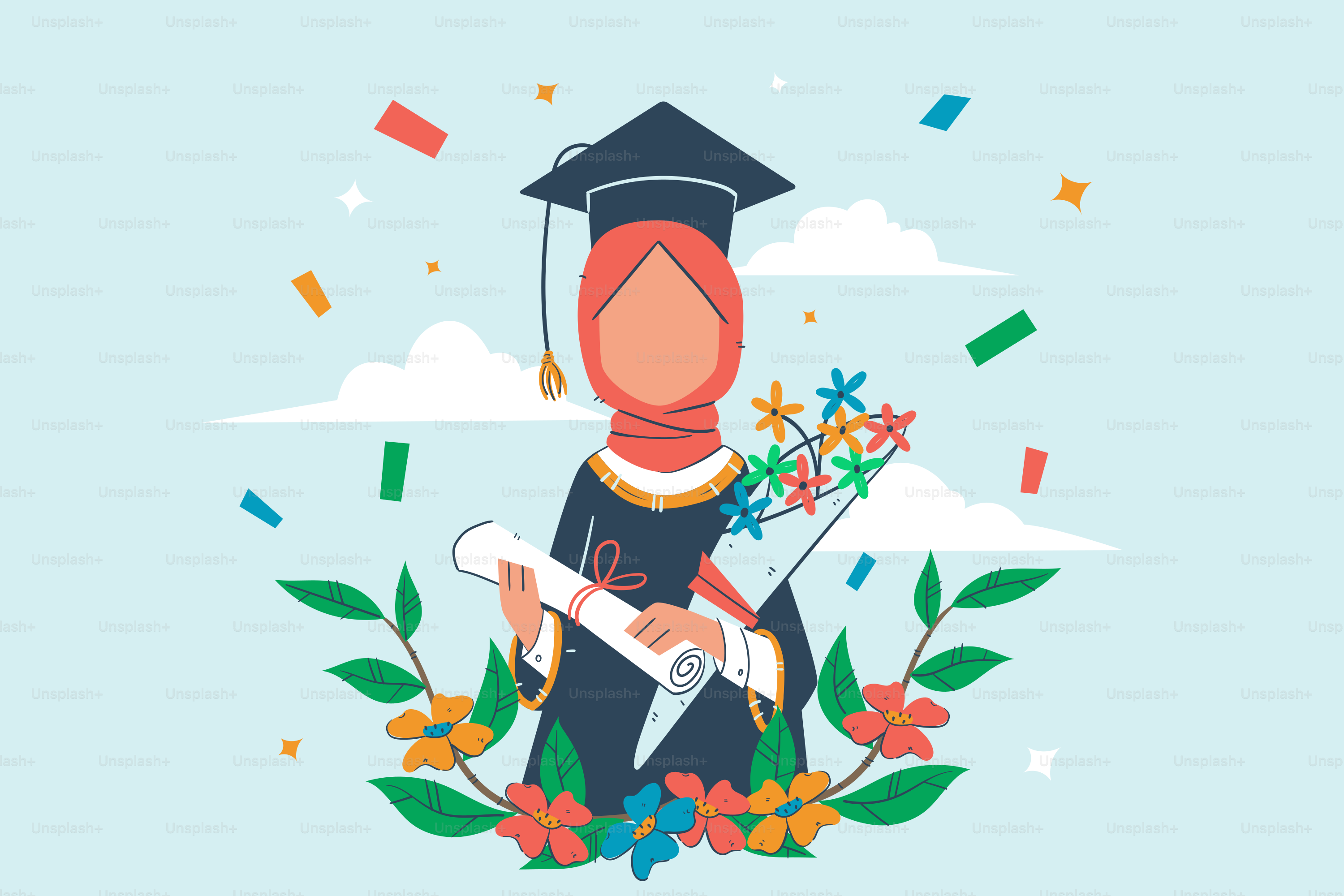 A person in a graduation gown holding a sword vector – Hijab Image on ...