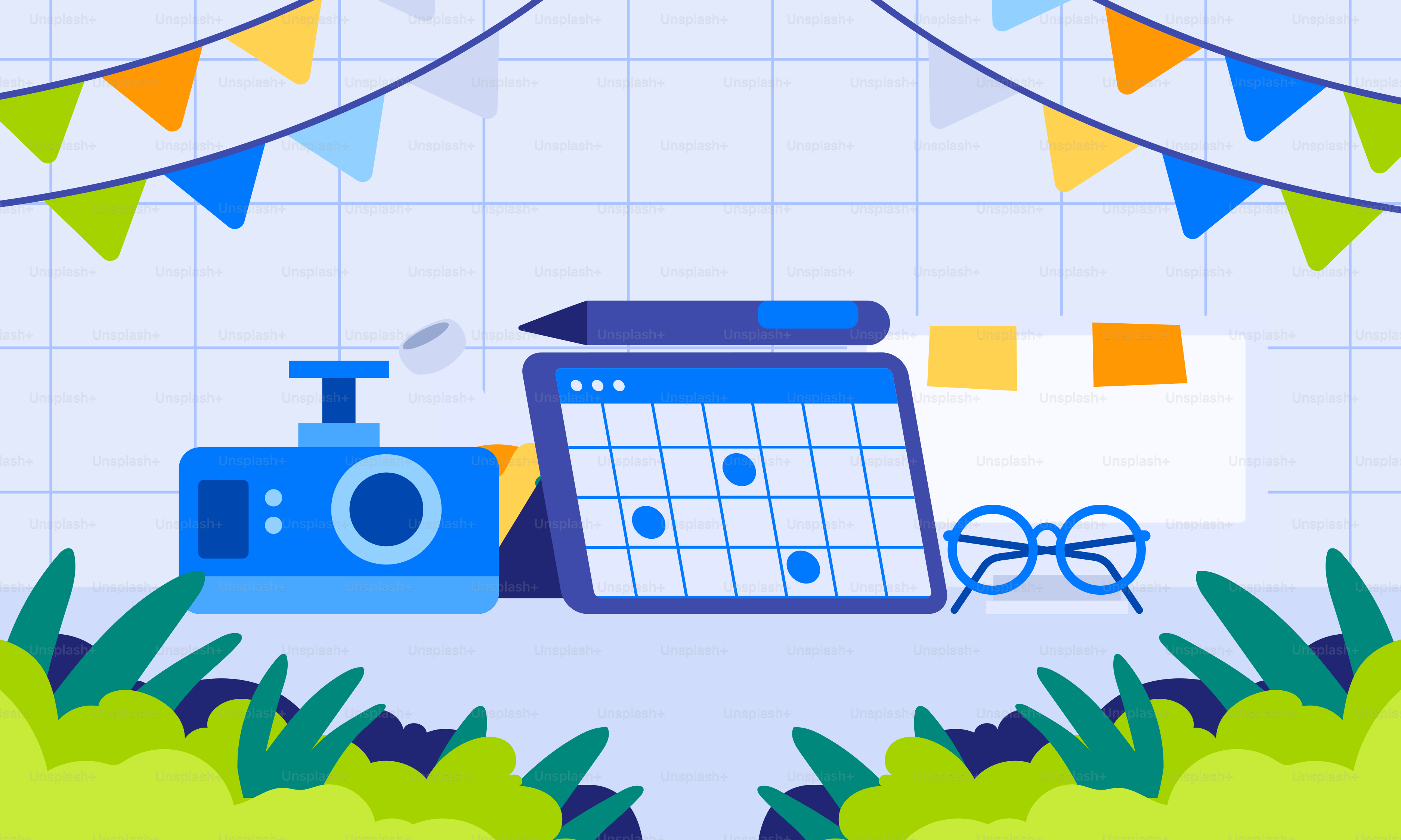 Una foto di una macchina fotografica e un calendario su un tavolo