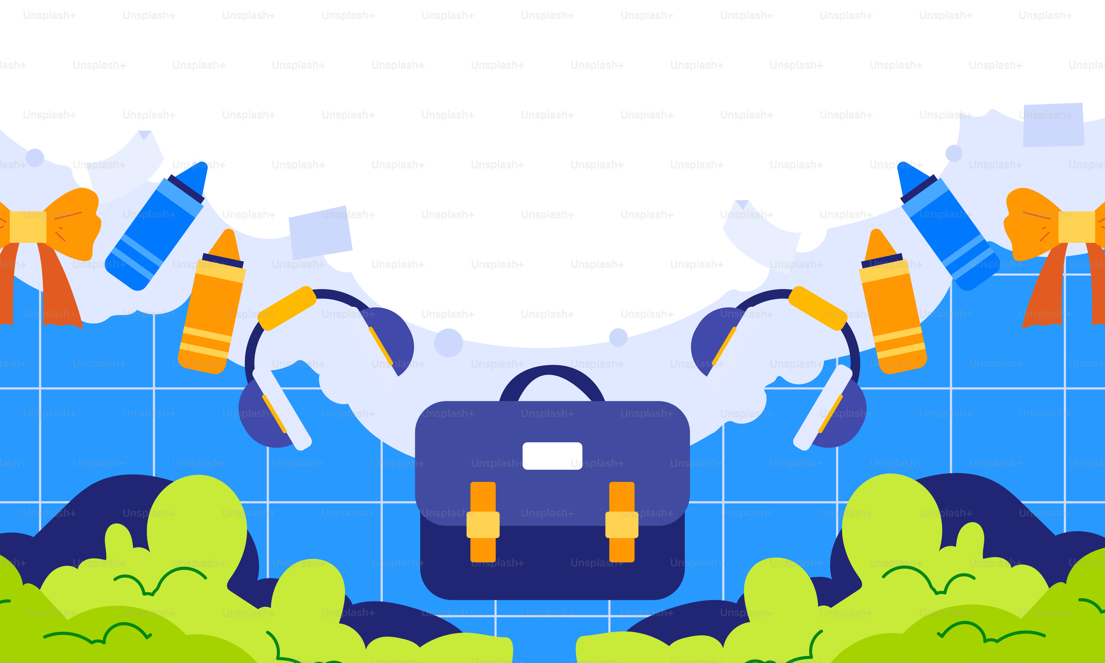 Una parete piastrellata blu e verde con uno zaino sopra