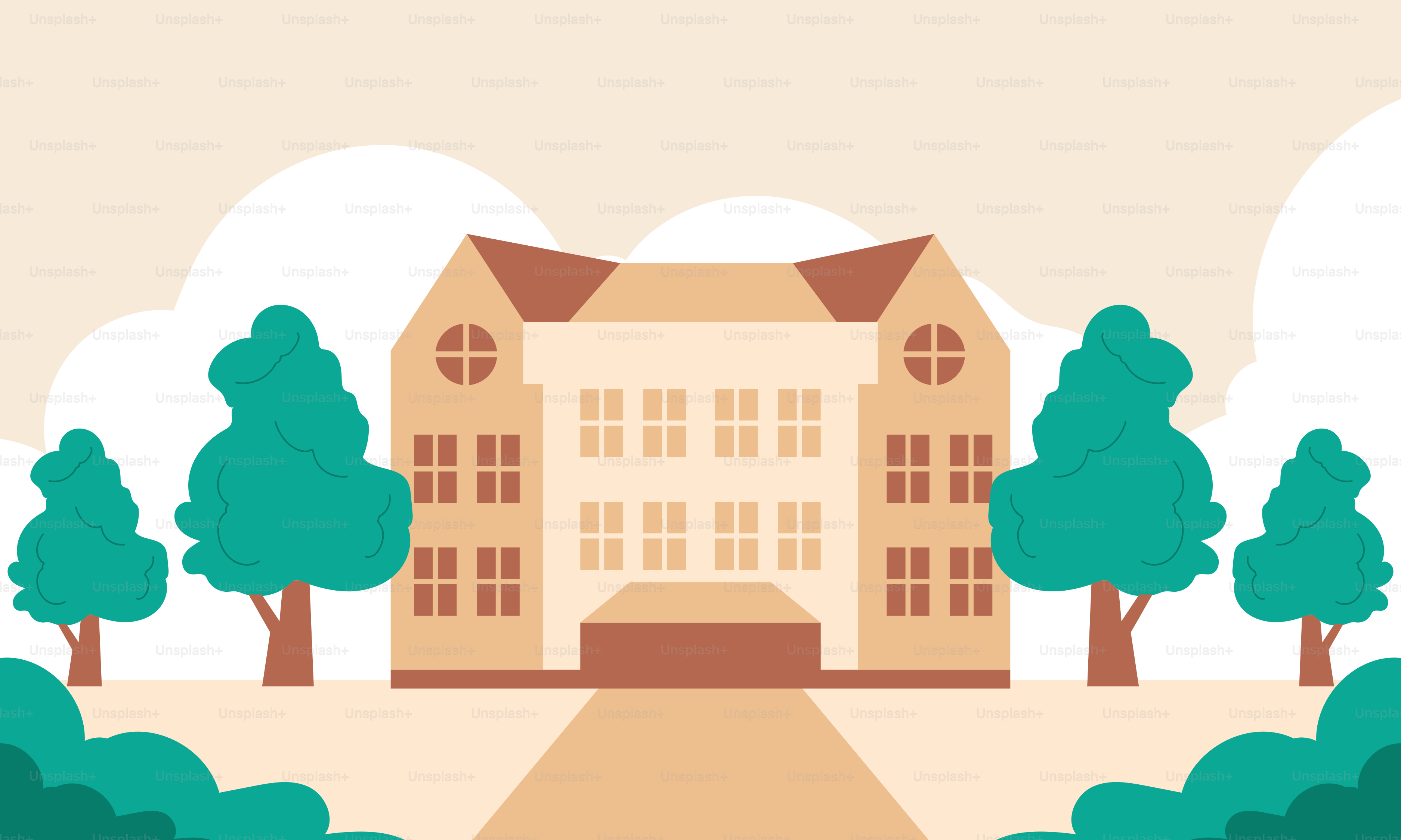 A picture of a building with trees around it