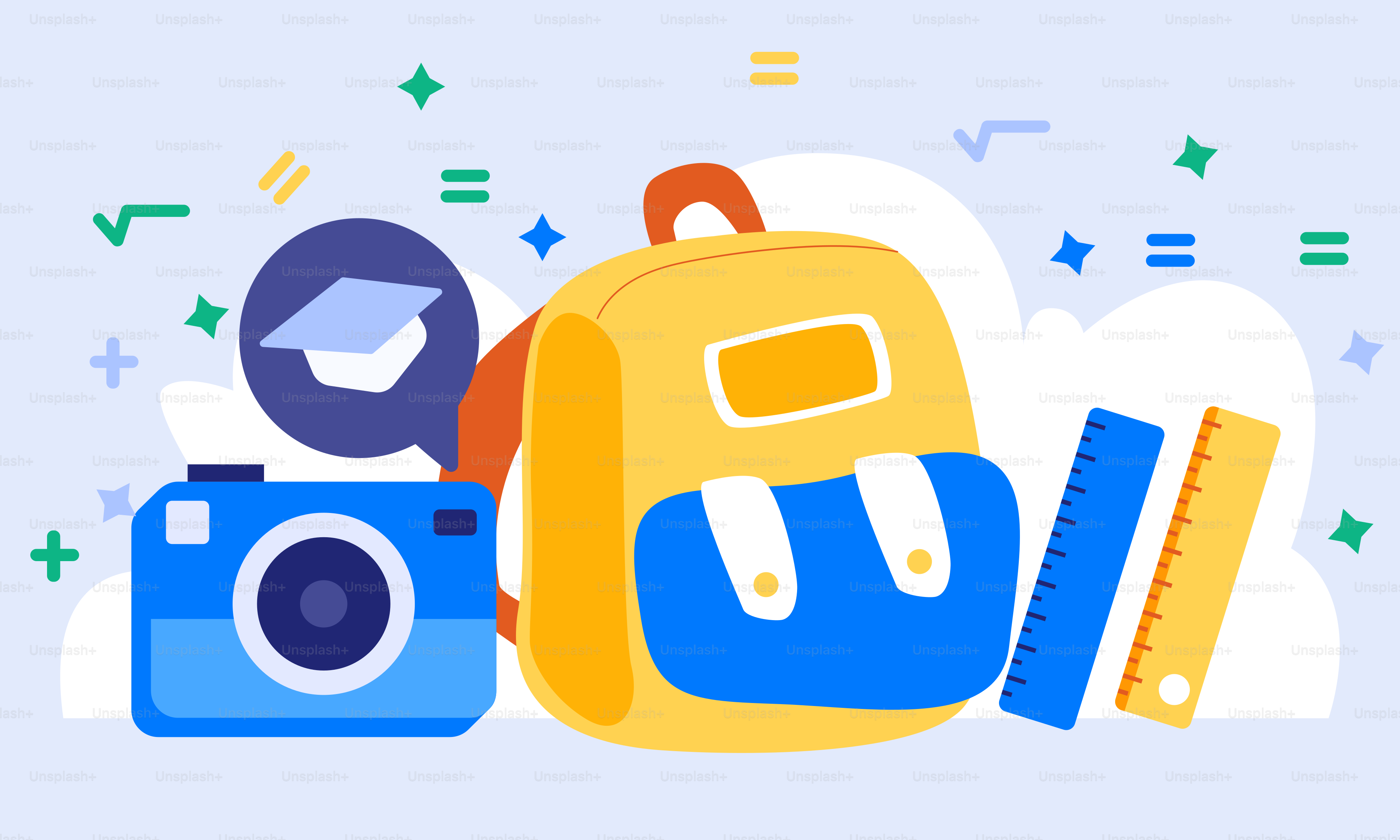 A picture of a backpack and a camera