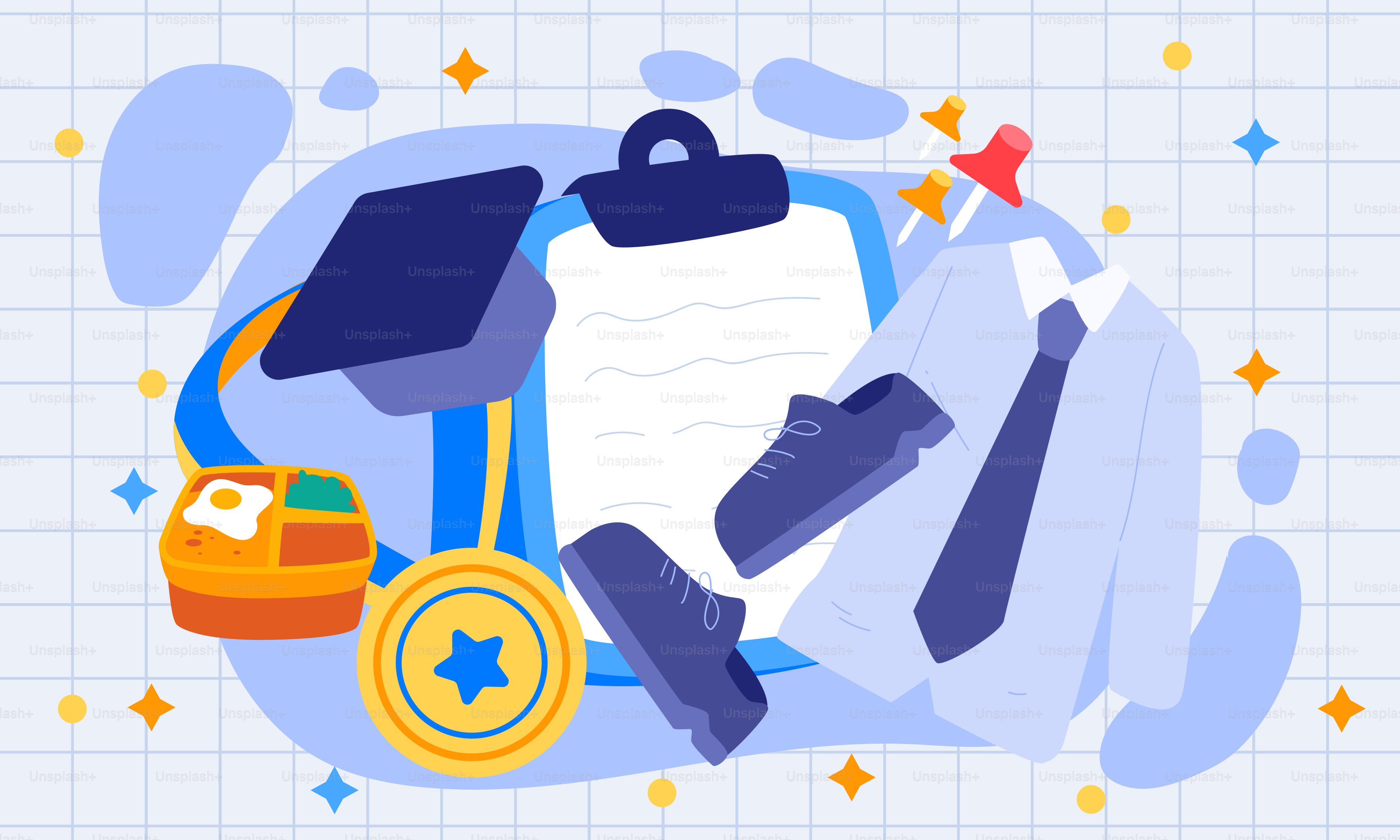 A pile of items sitting on top of a blue background