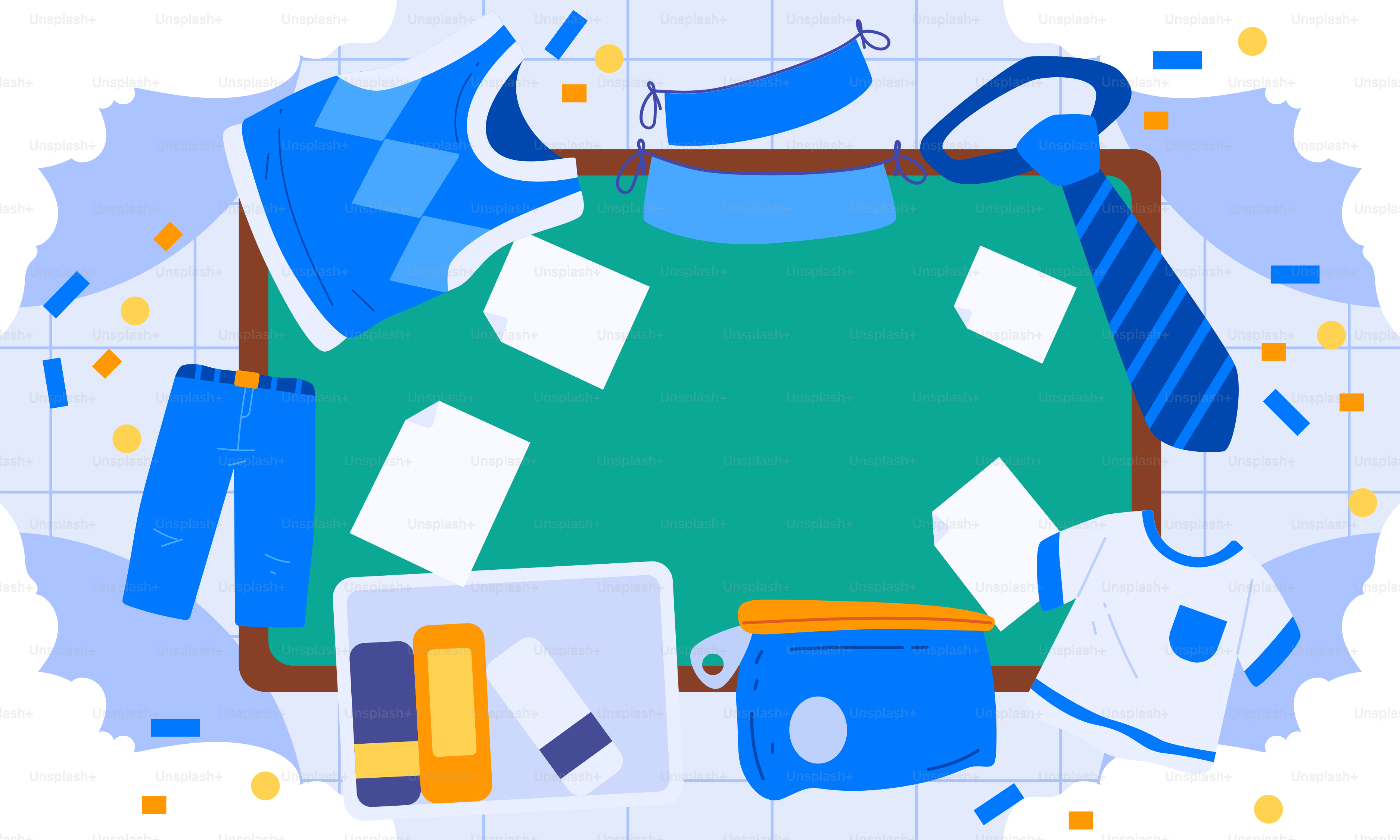 A picture of a table with many items on it