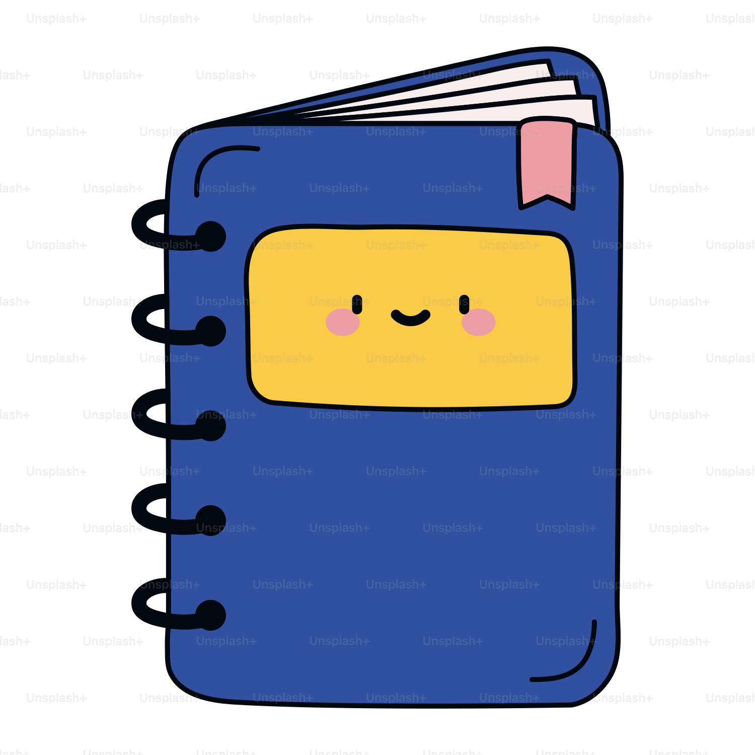 Un cuaderno azul con una carita sonriente