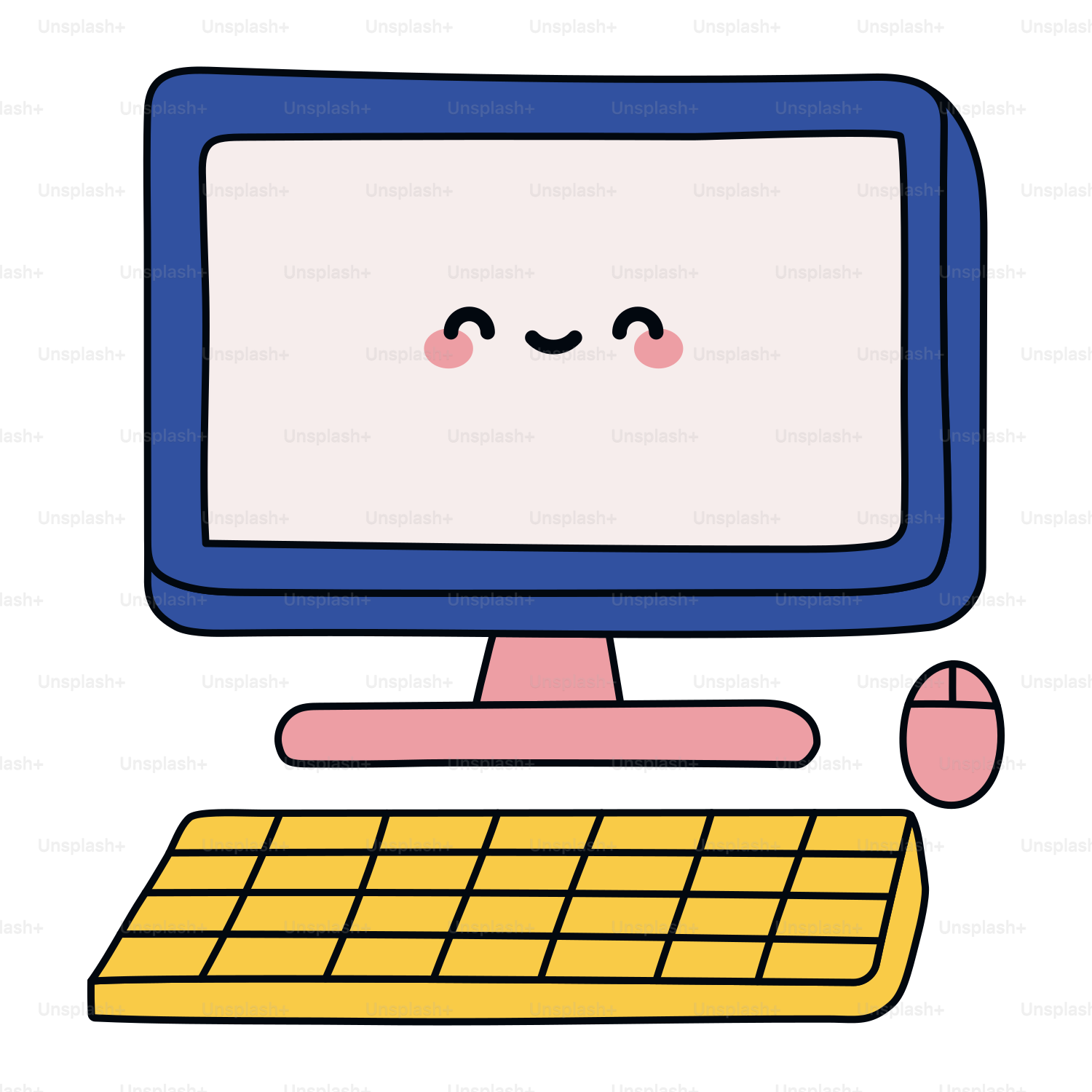 A computer with a face drawn on it