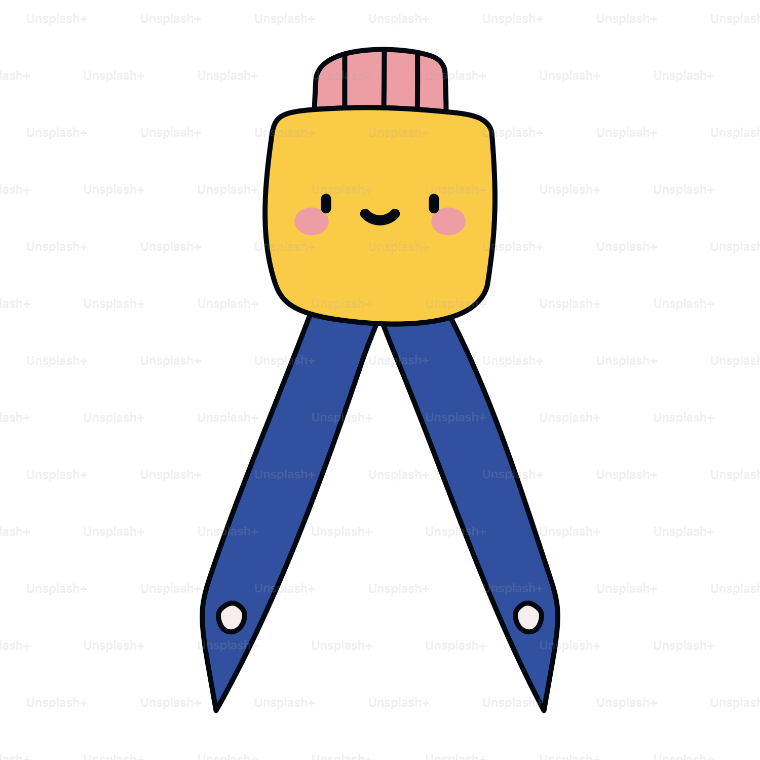 Un par de tijeras azules y amarillas con una cara sonriente