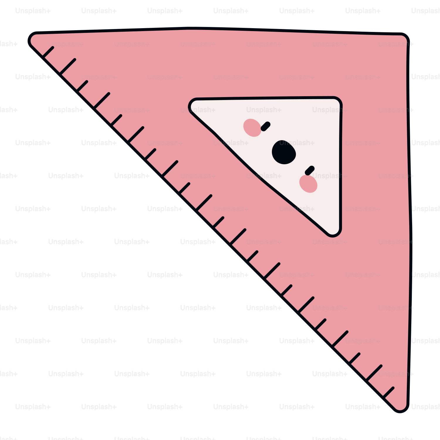 Un triángulo rosa con una regla