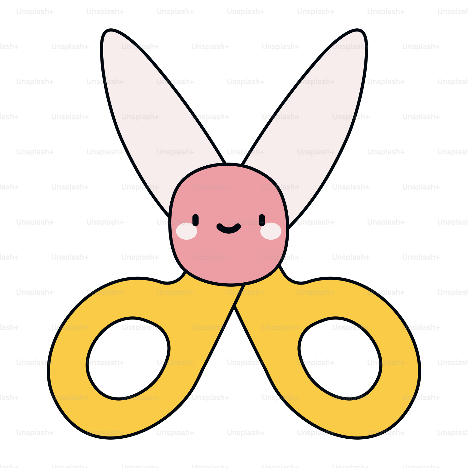 Unas tijeras amarillas con la cara rosada