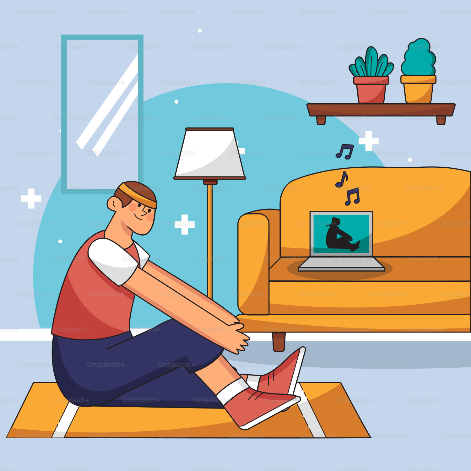 A man sitting on a rug in front of a couch