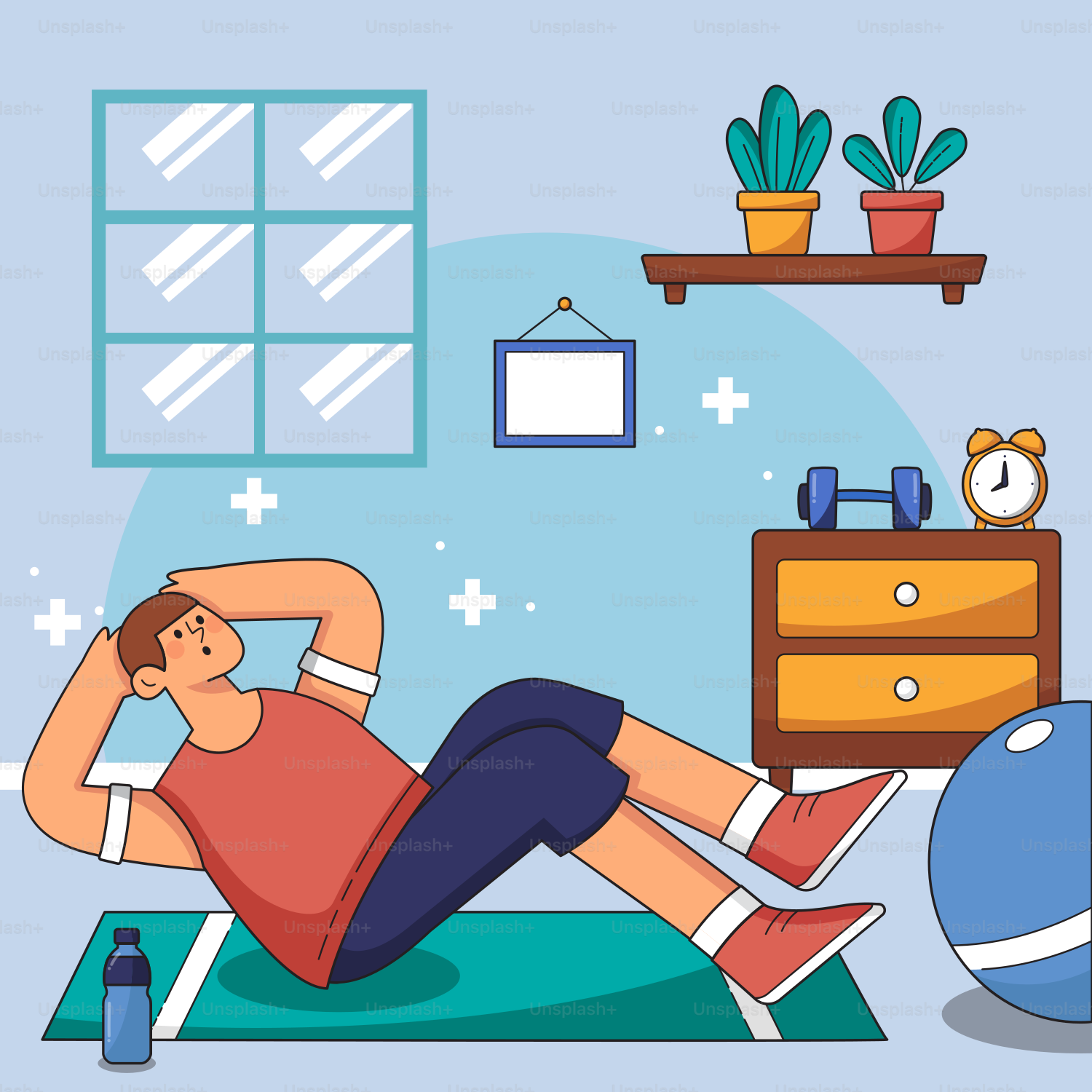 A man is doing exercises on a mat