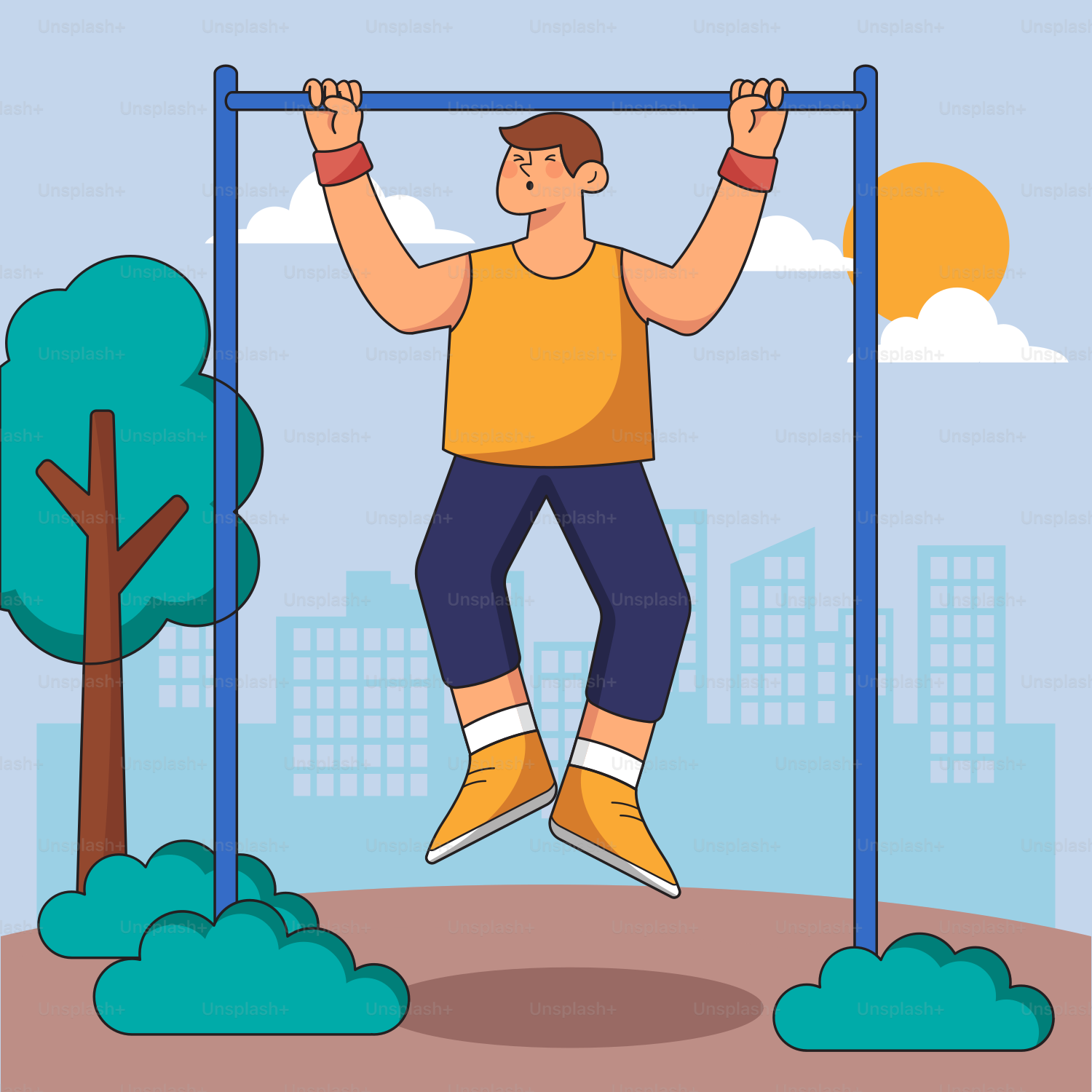 A man is doing a pull up on a pull up bar