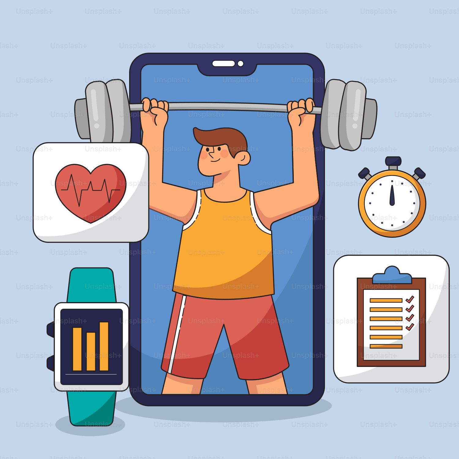 A man lifting a barbell in front of a phone