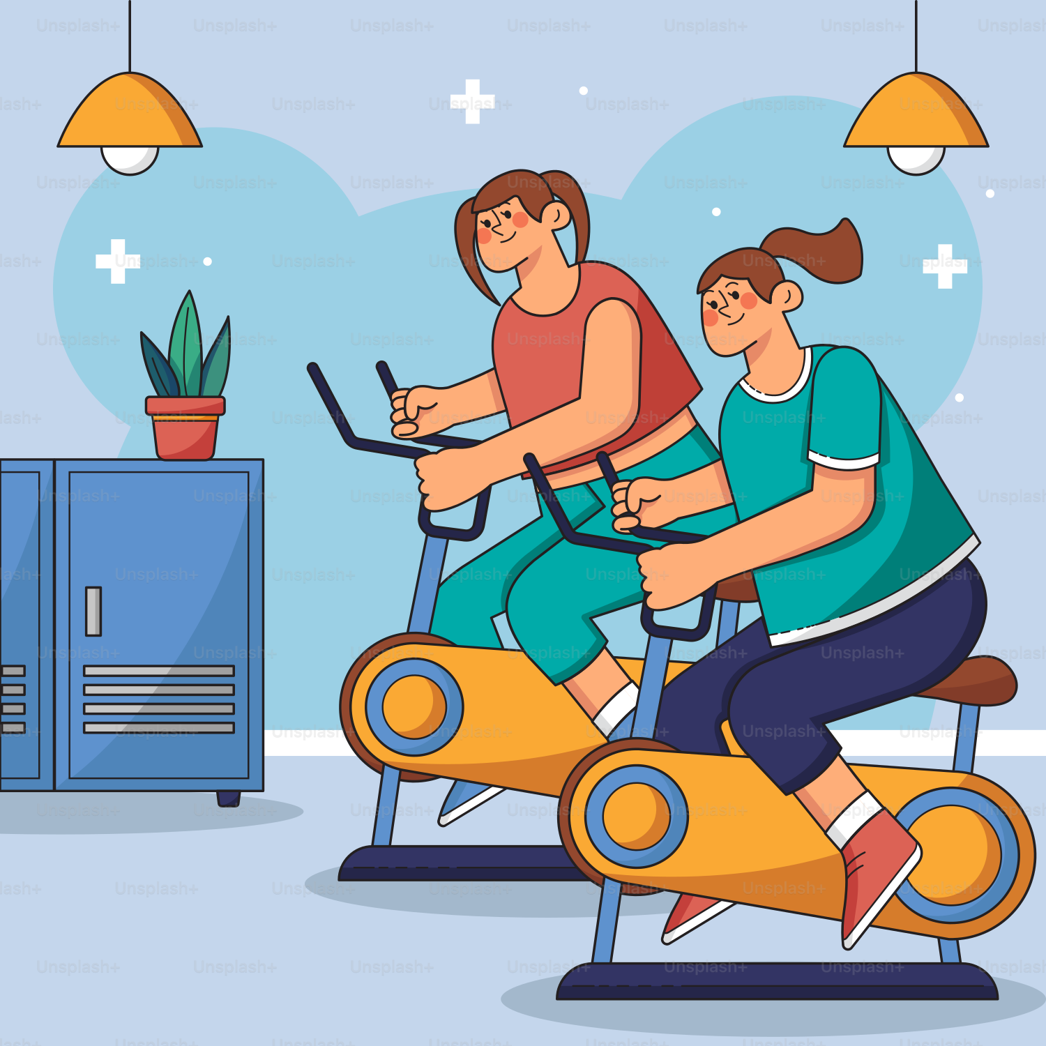 A man and a woman riding a stationary exercise bike
