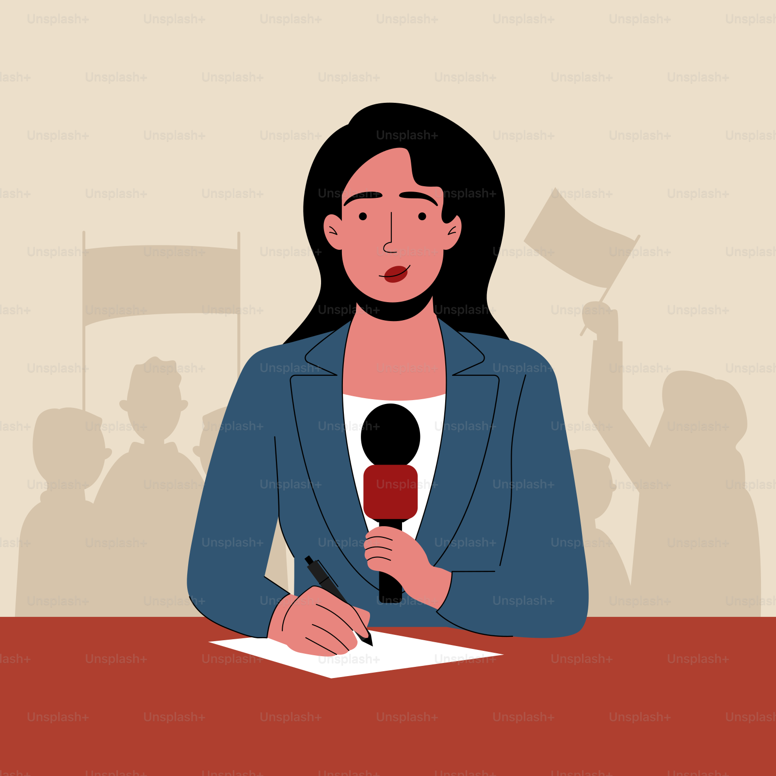 A woman sitting at a table with a microphone