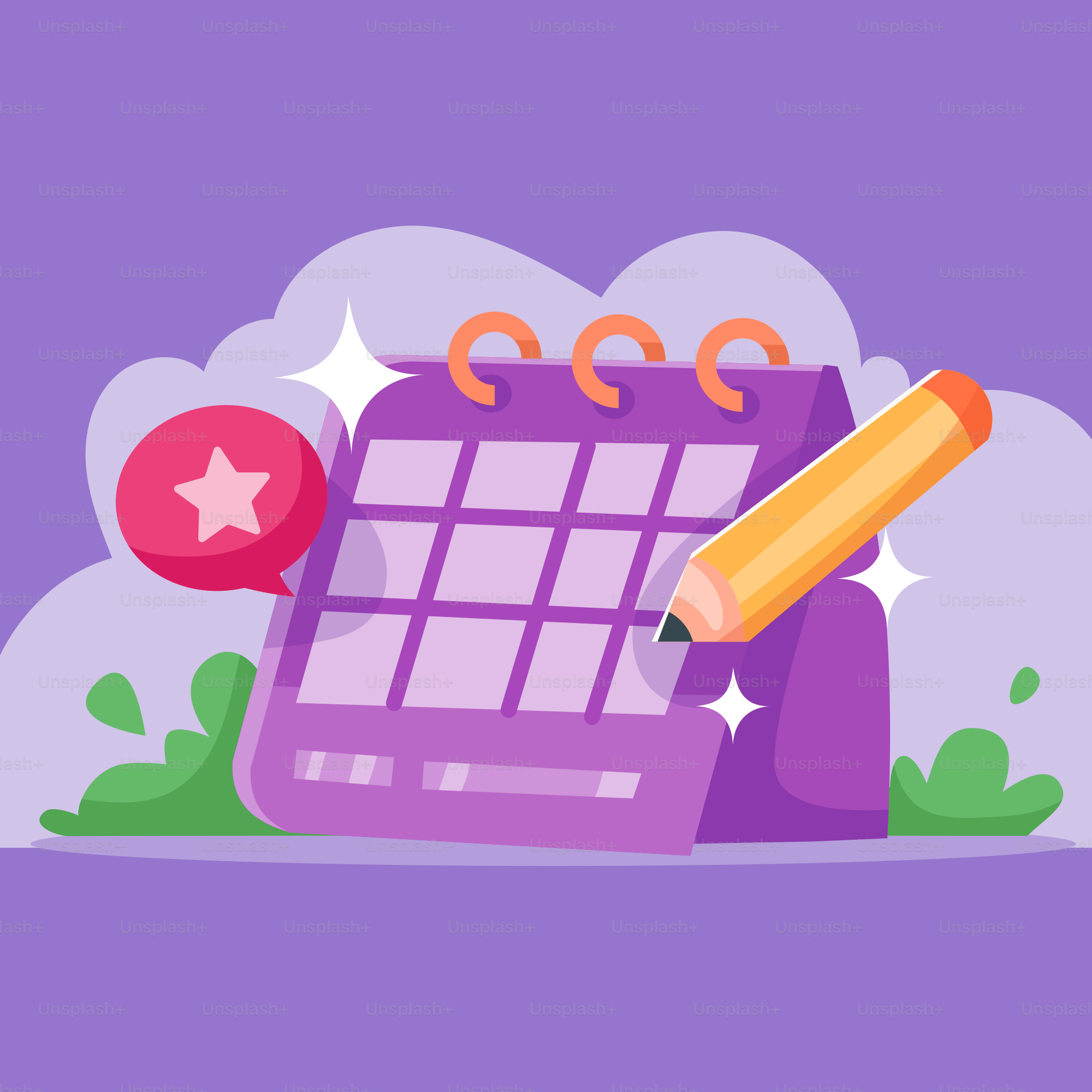 A calendar with a pencil and stars on it