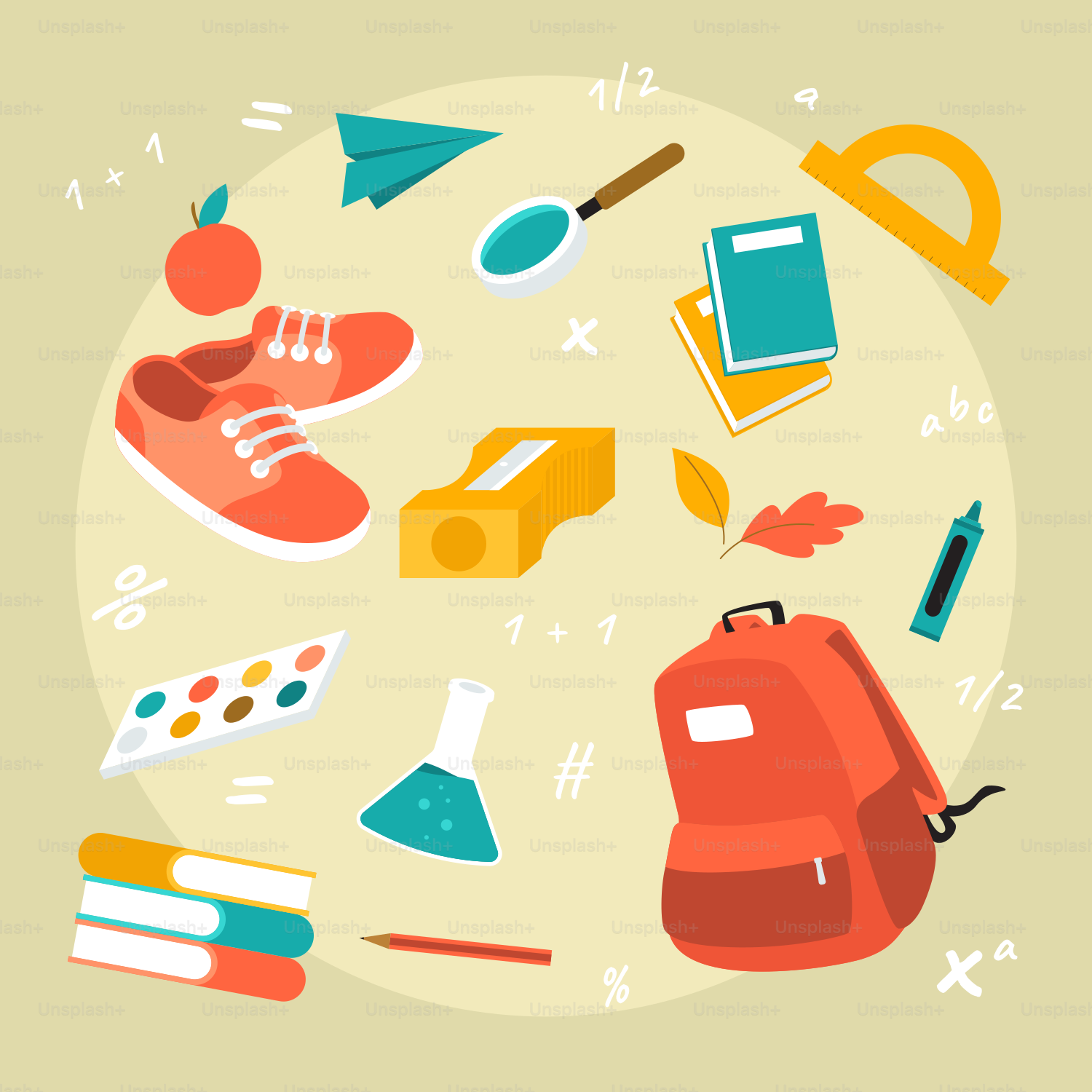 Uma foto de uma mochila, livros e outros itens