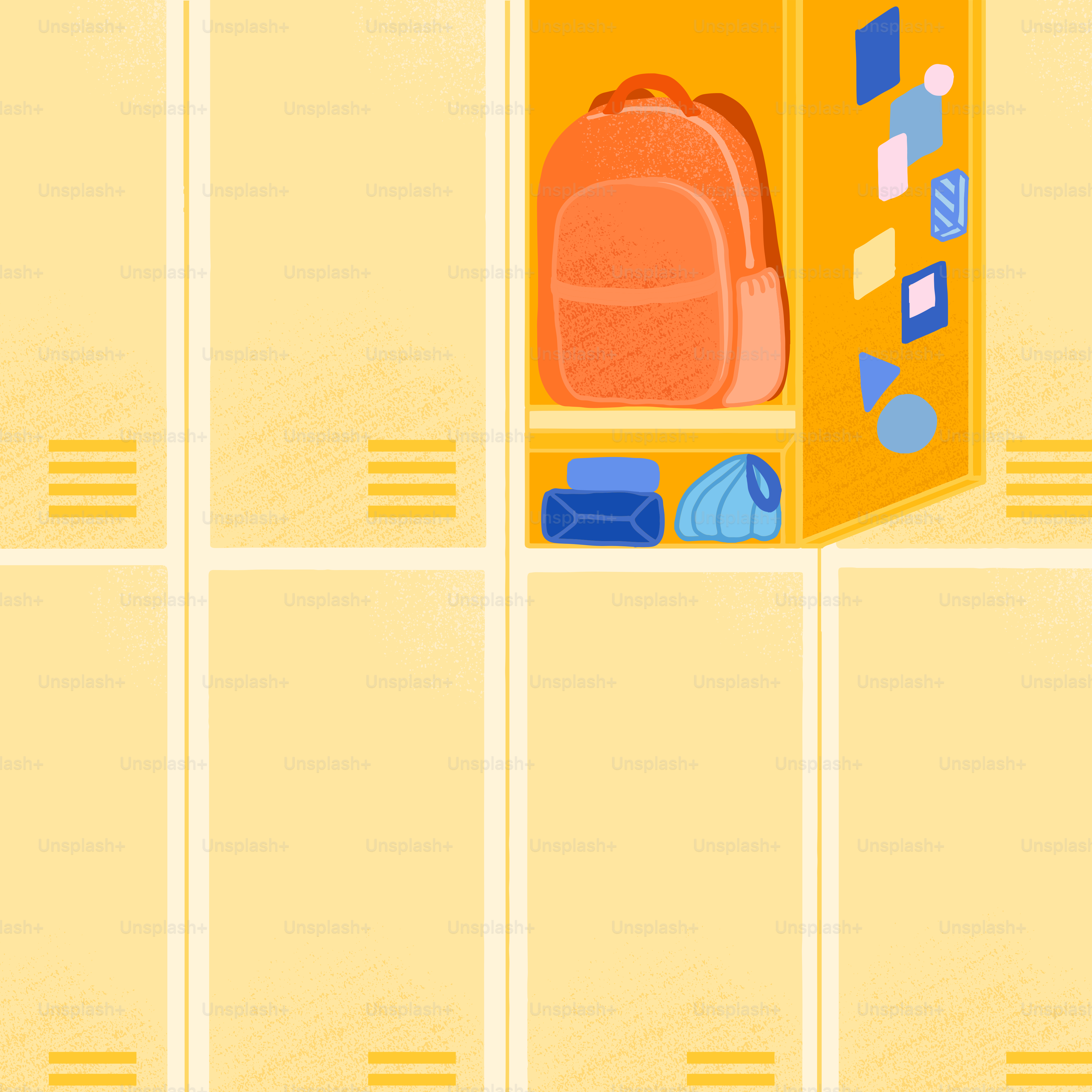 A yellow box with a backpack inside of it