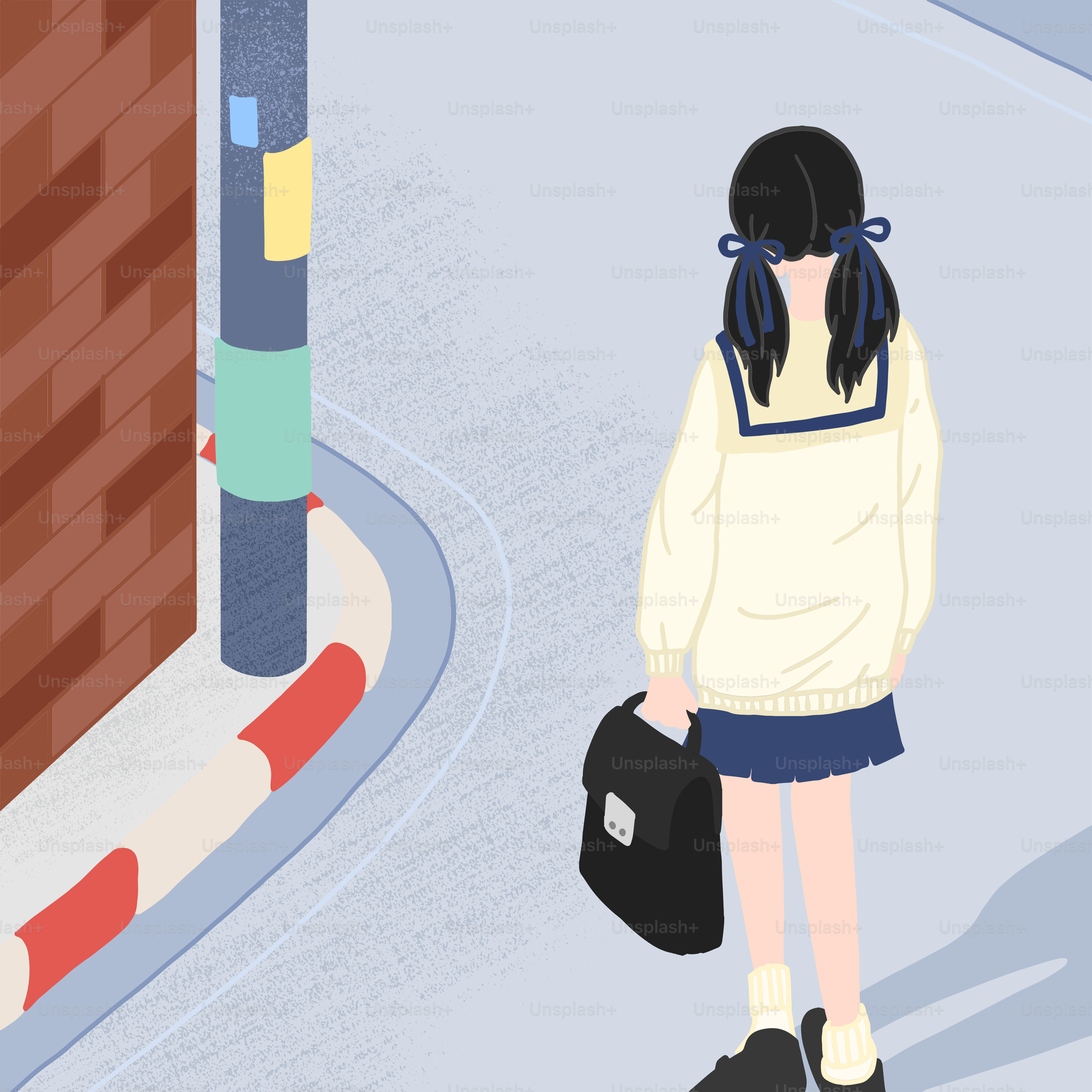 A girl standing in front of a tall building