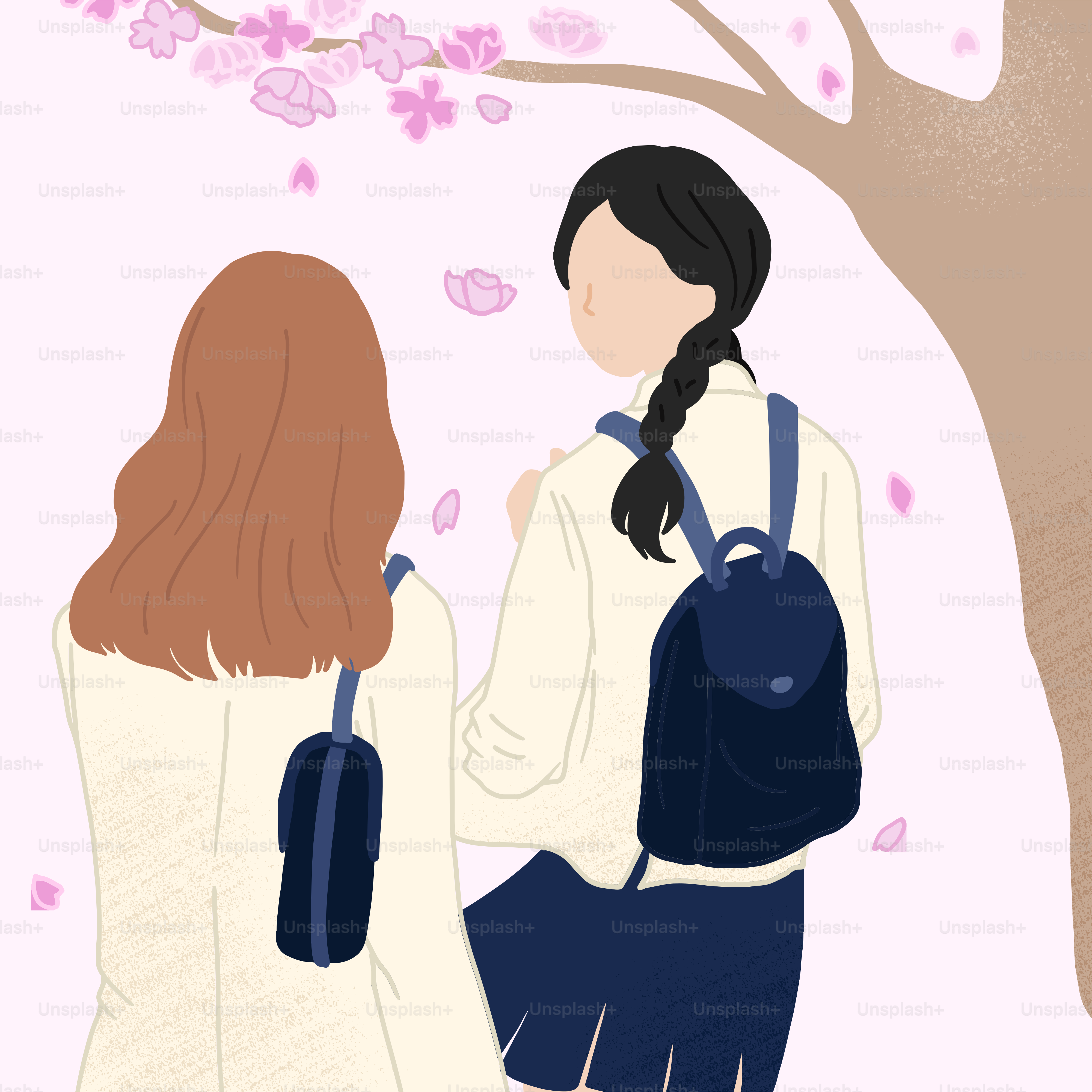 A couple of women standing next to each other under a tree
