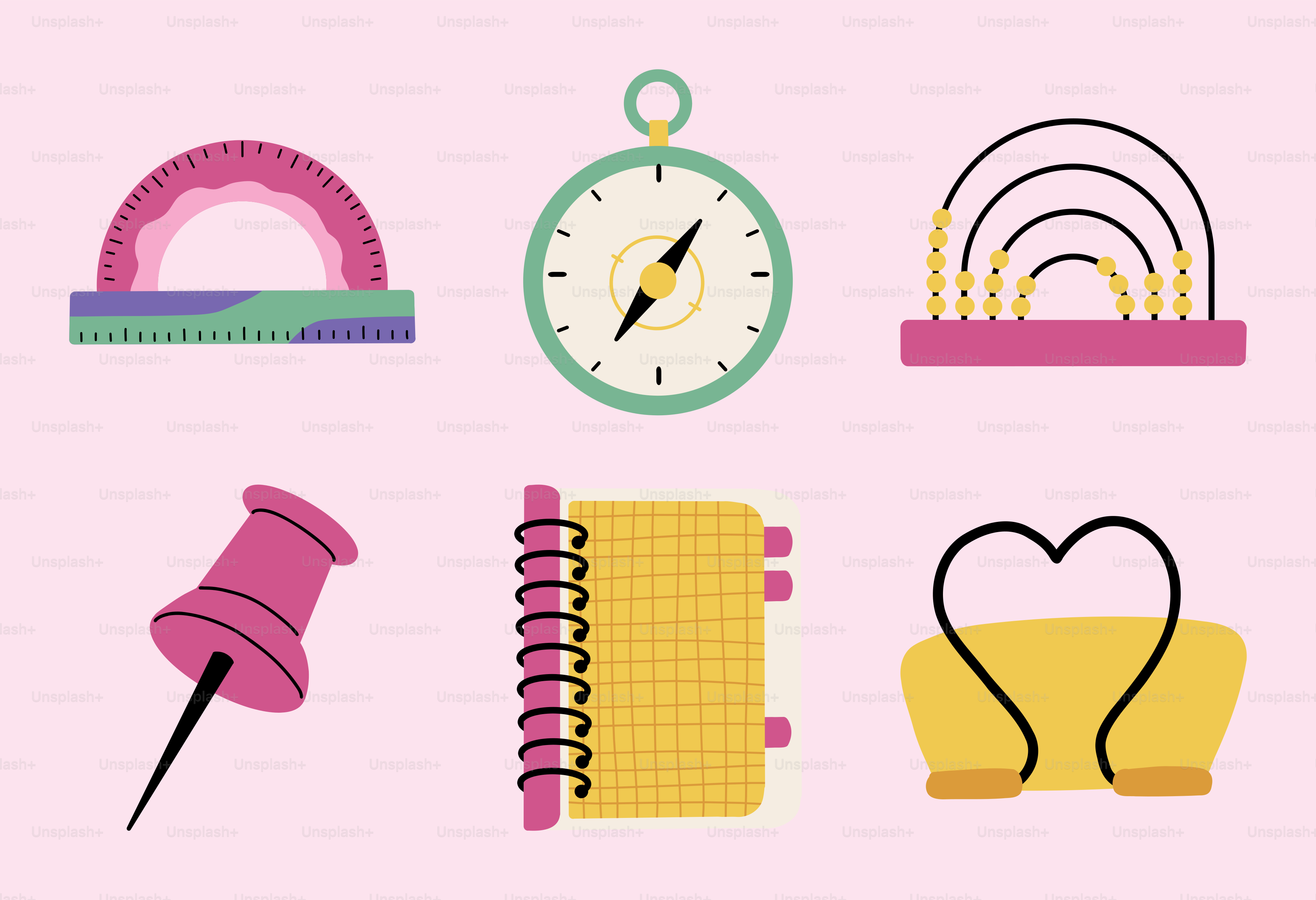 A pink background with a bunch of different things on it