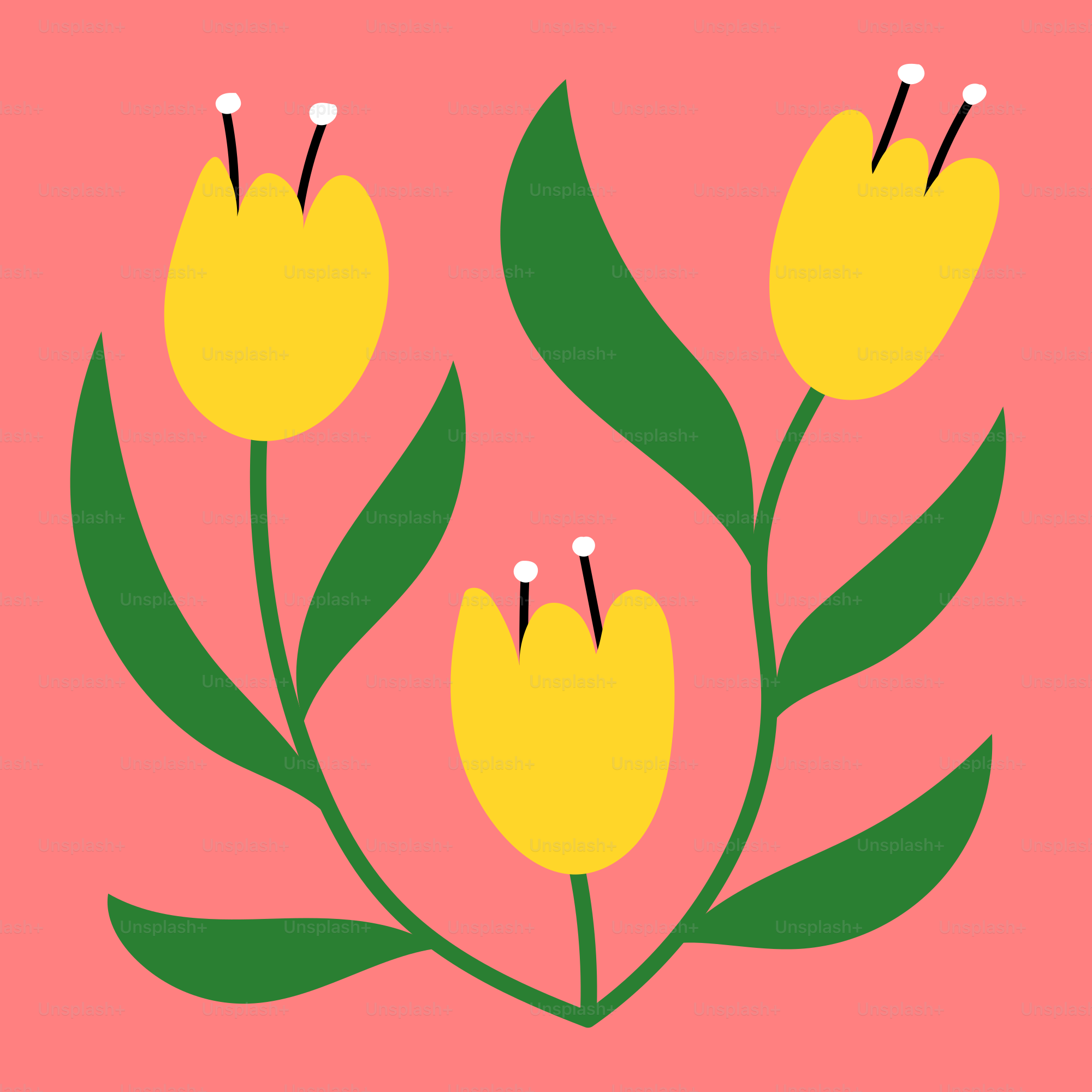 A pink background with yellow flowers and green leaves