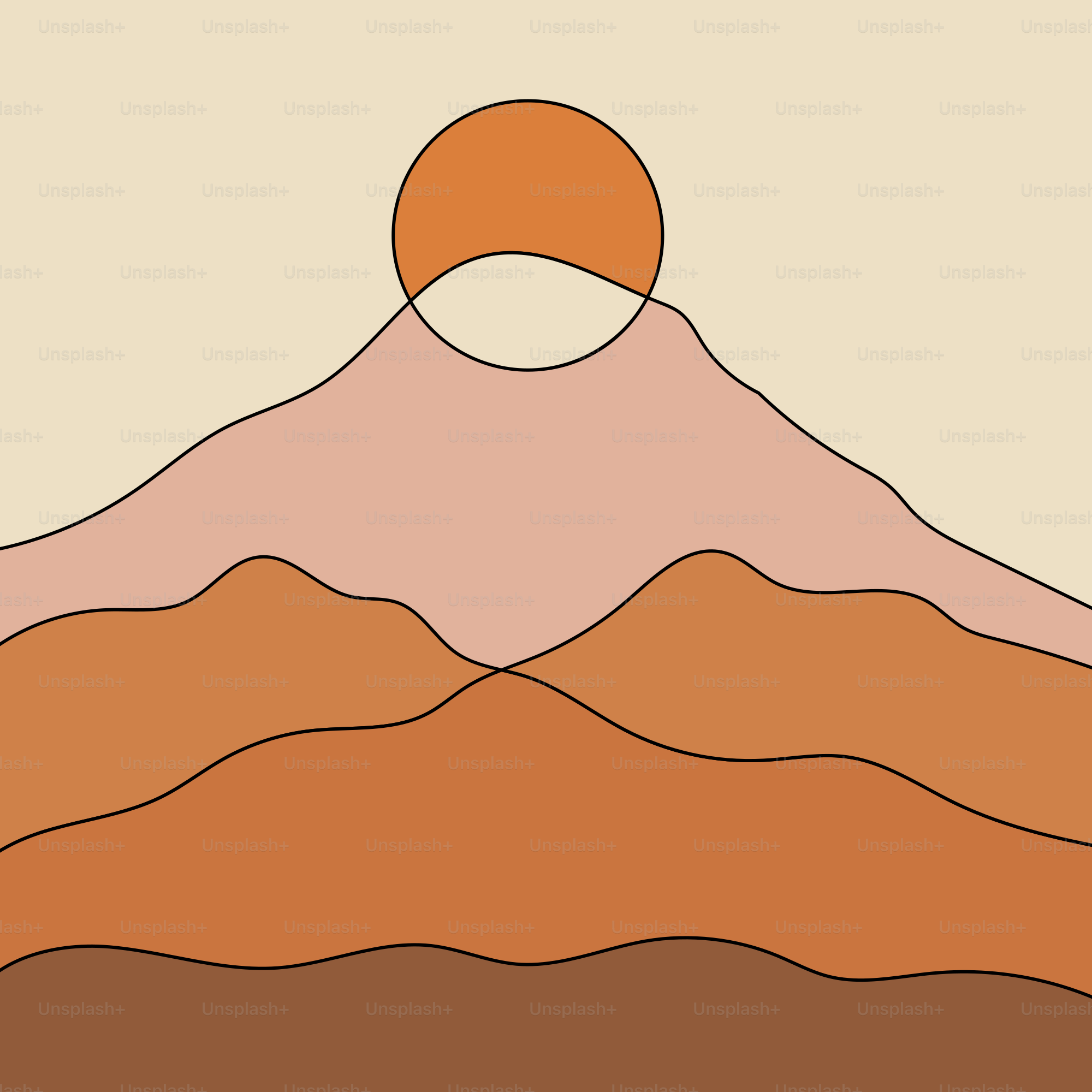 A picture of a mountain with a sun in the background