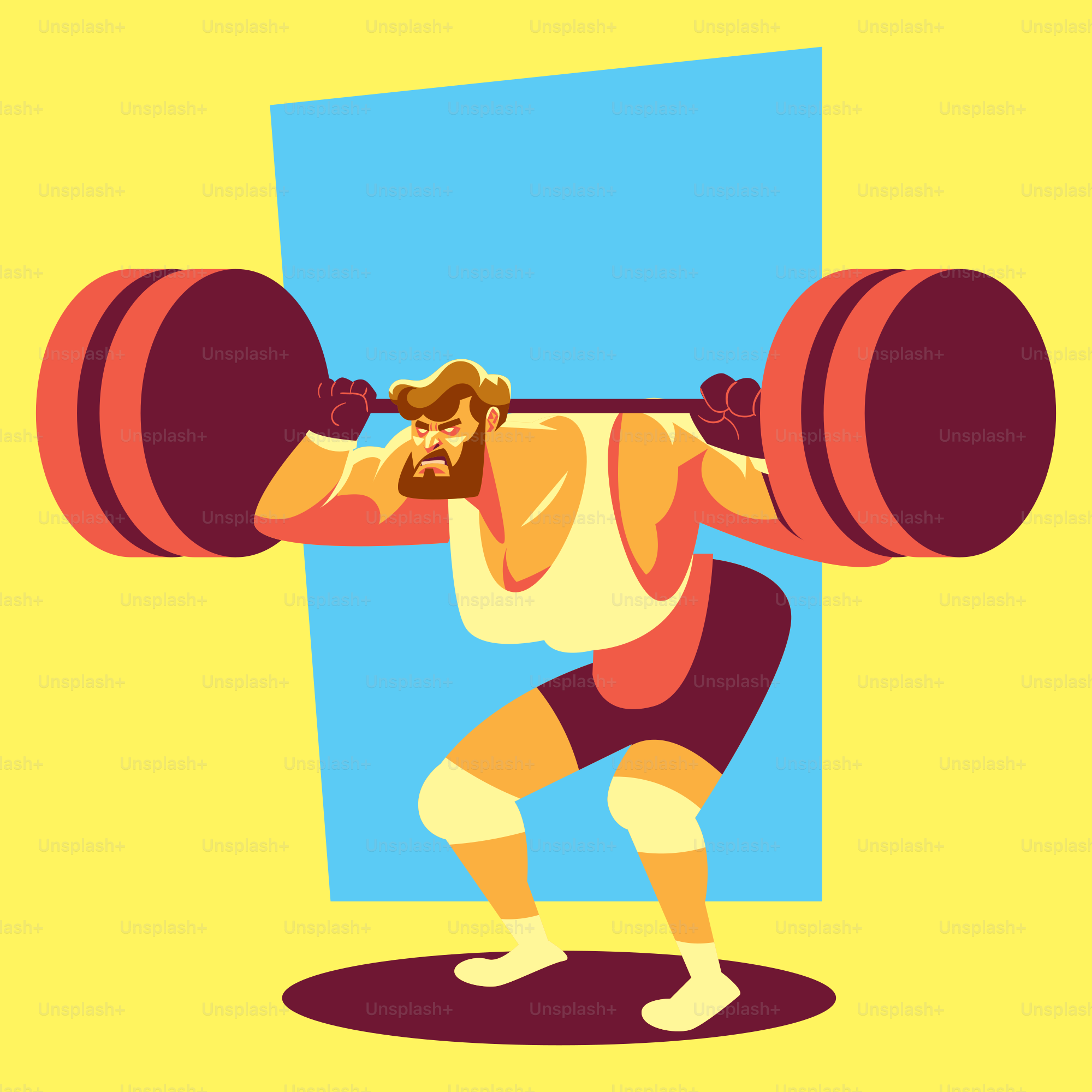 A man is lifting a barbell with a yellow background
