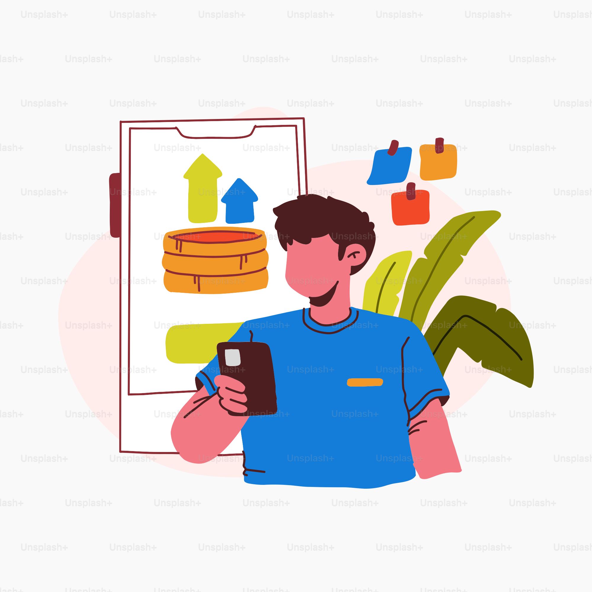 Un hombre sosteniendo un smartphone delante de un dibujo