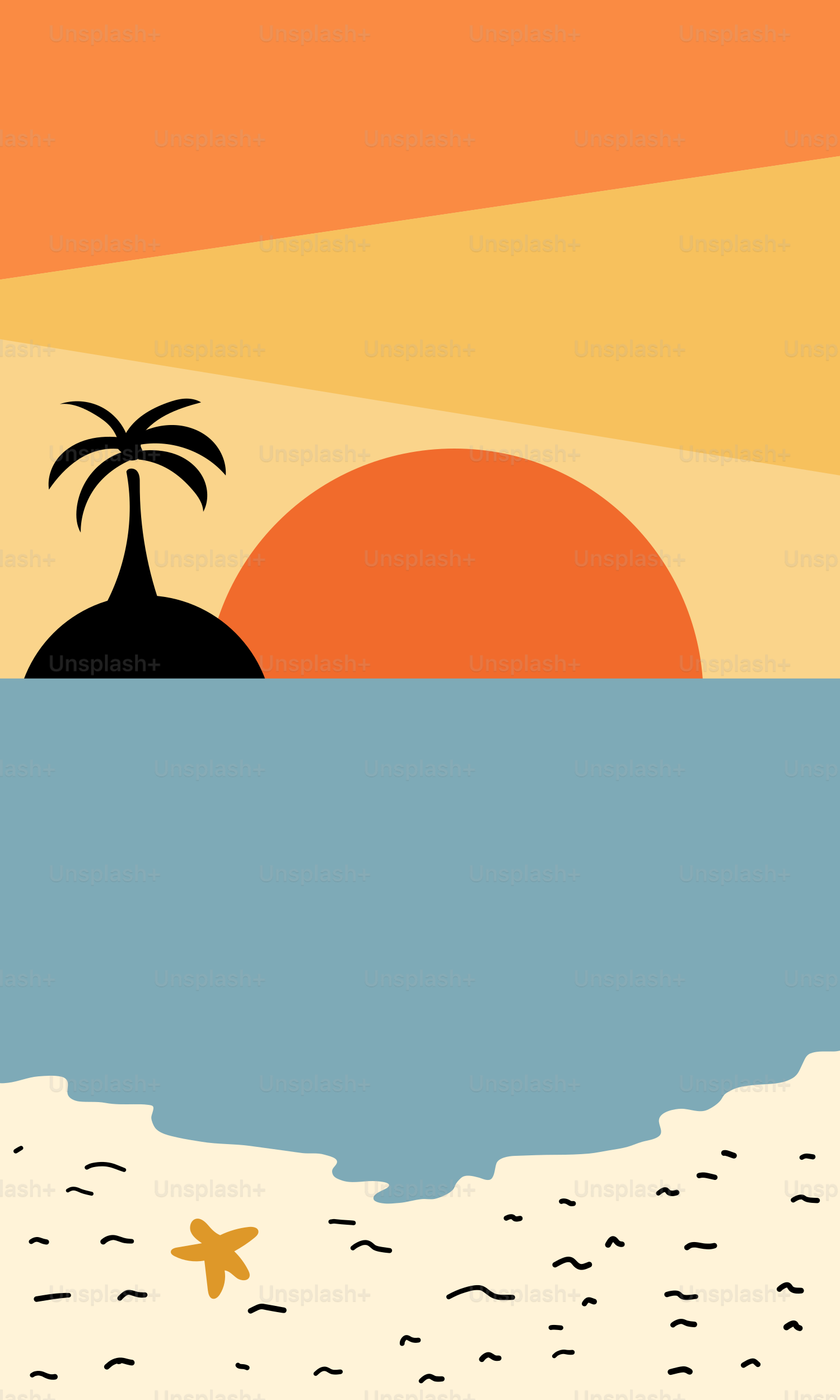 A picture of a beach with a palm tree