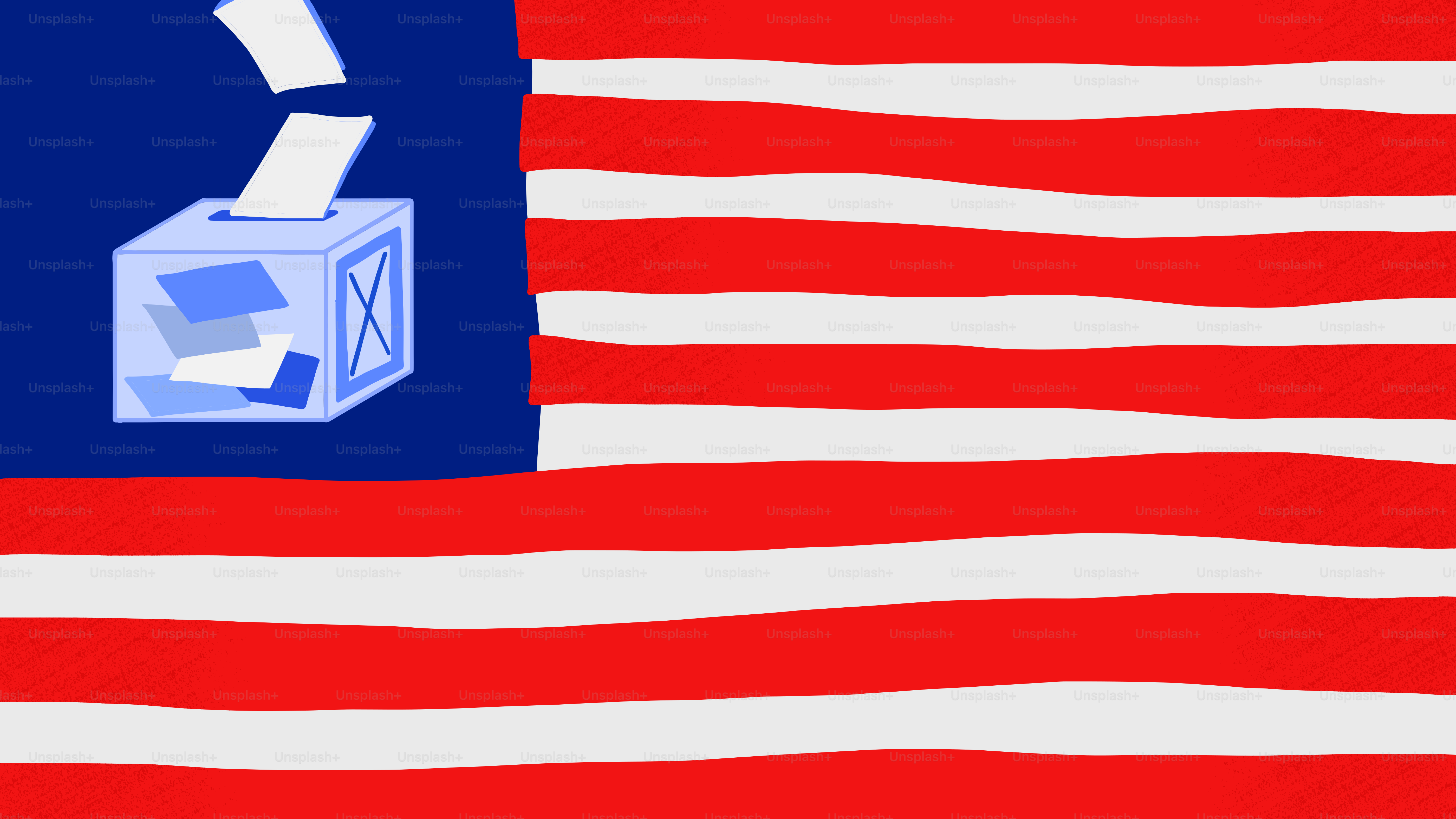 투표기가 달린 미국 국기