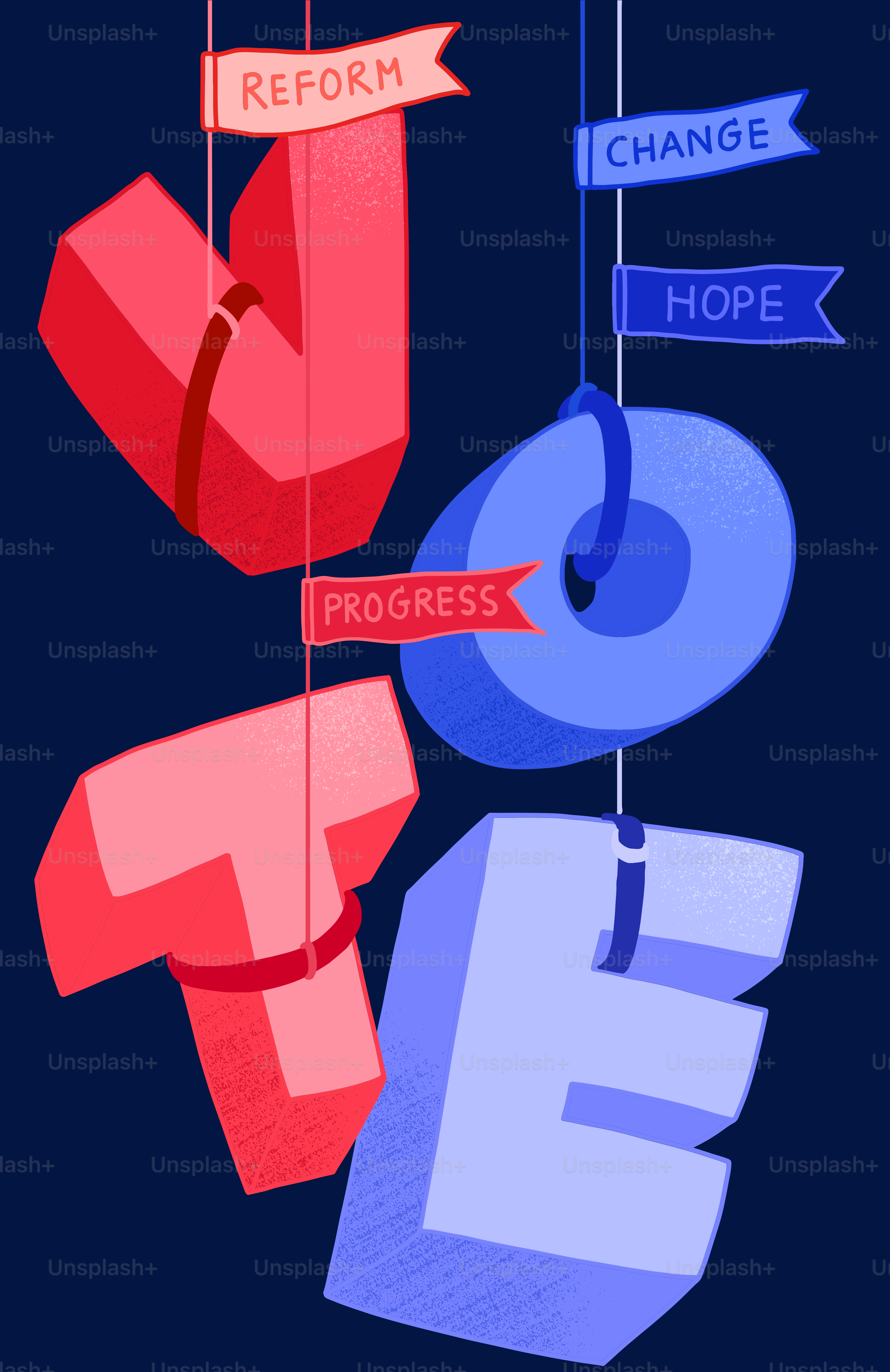 Un cartel azul y rojo colgado de una cuerda