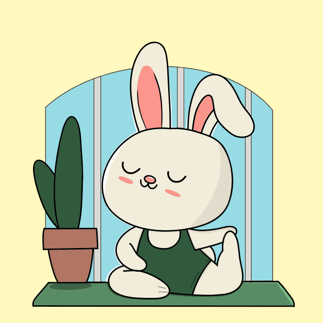 Un coniglio dei cartoni animati seduto davanti a un cactus