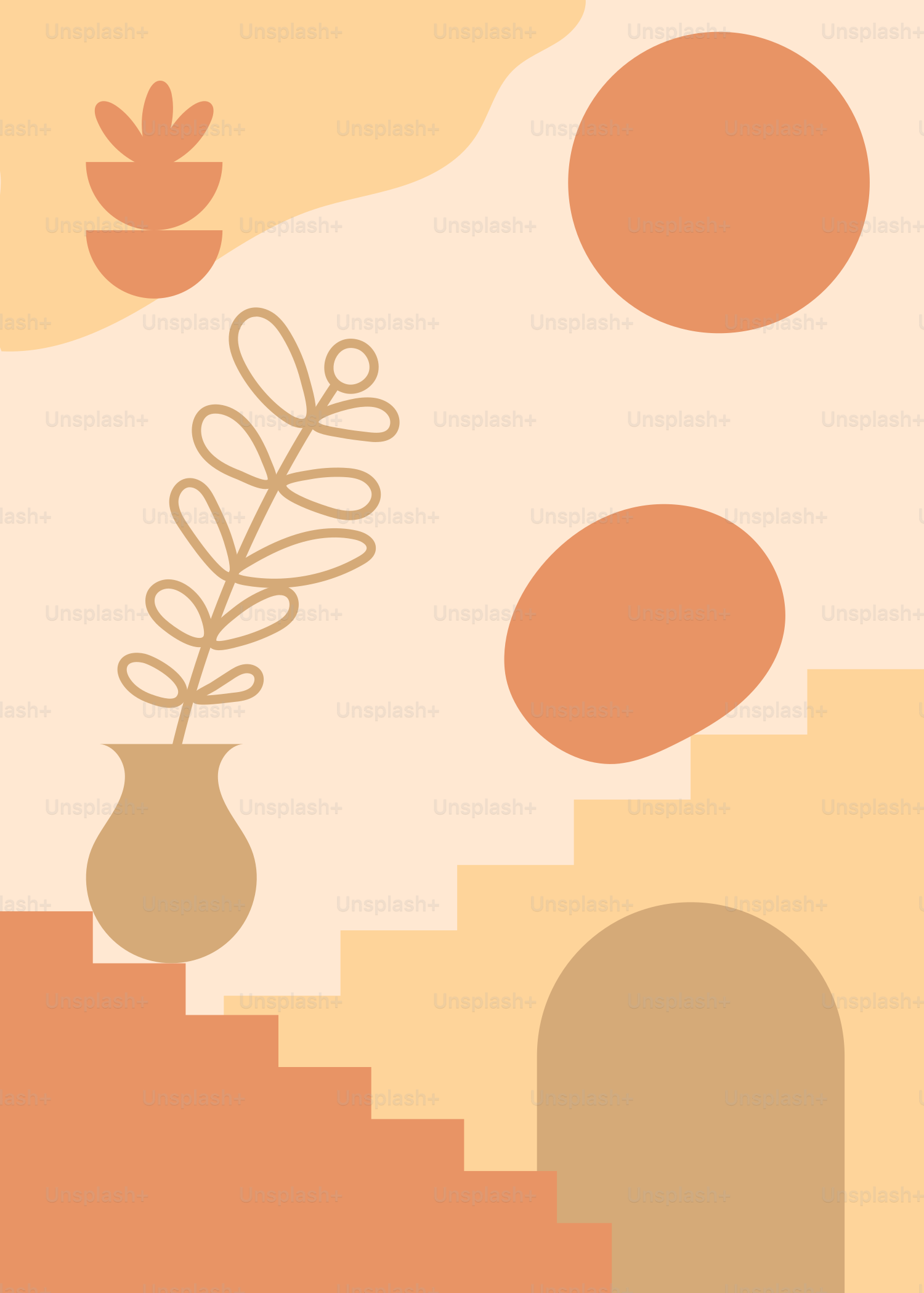 A painting of a vase with a plant in it