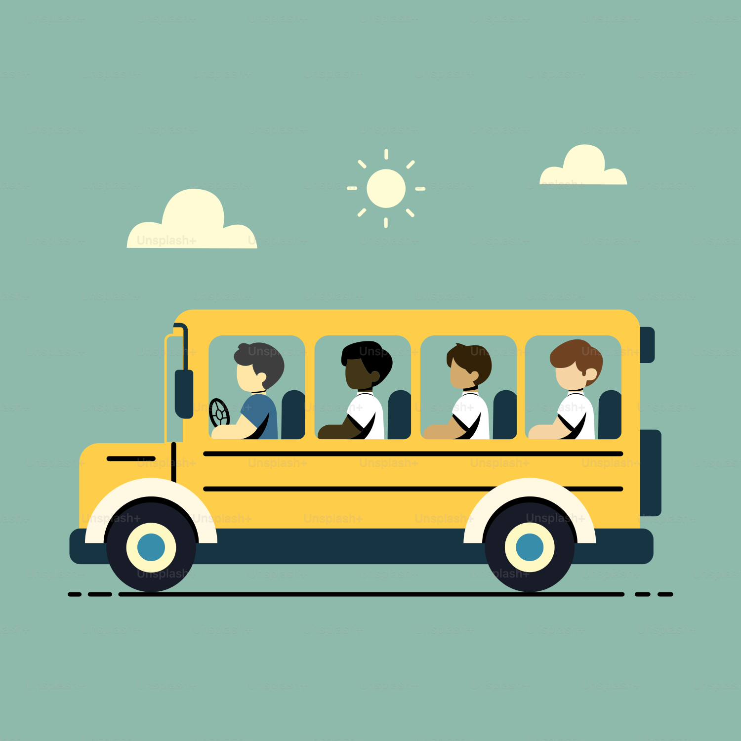 Un autobús escolar amarillo lleno de niños