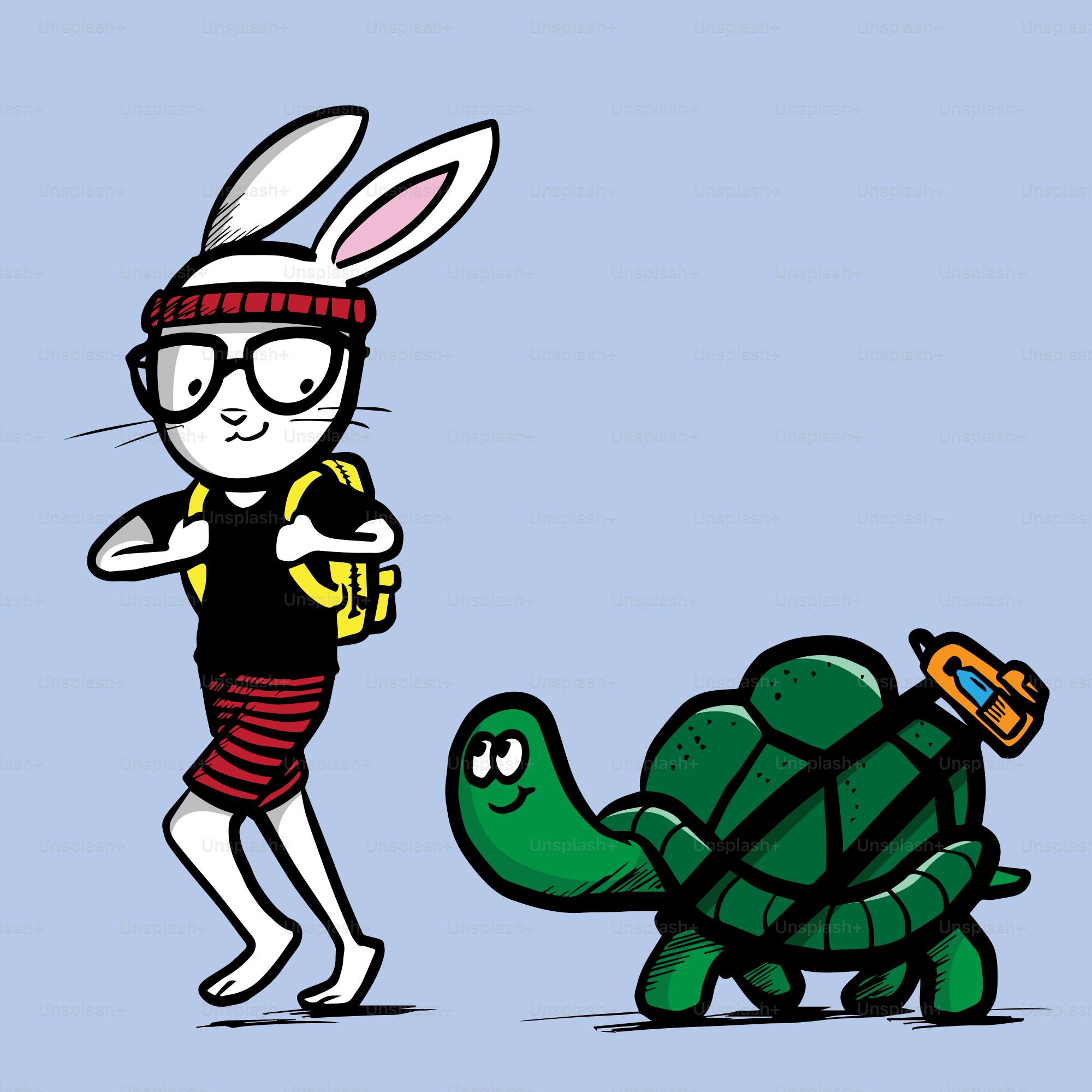A rabbit is standing next to a turtle