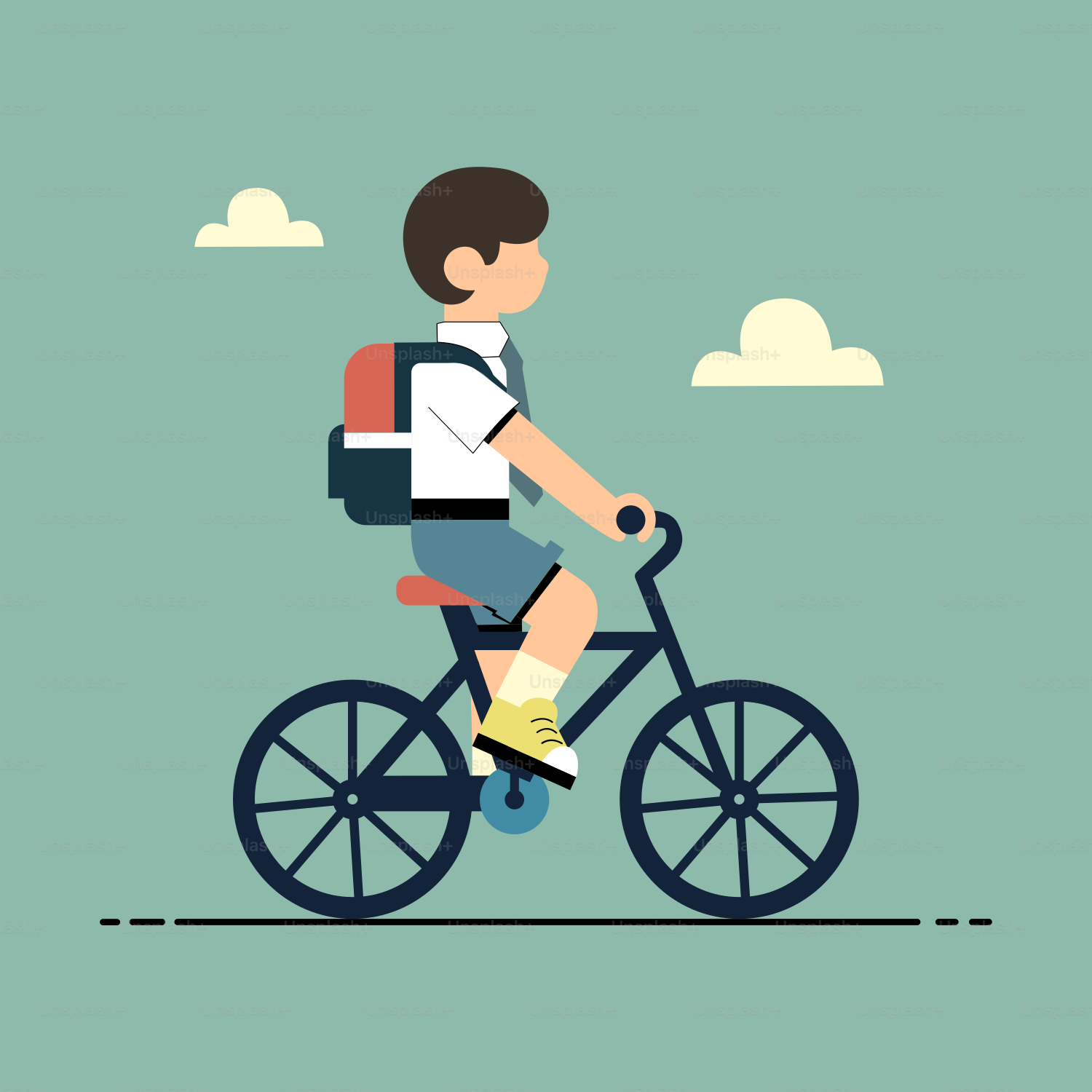 Un hombre en bicicleta con una mochila en la espalda