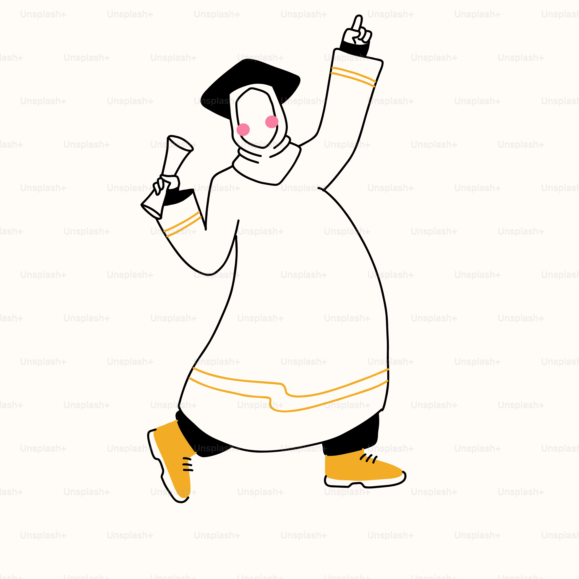 A drawing of a person in a costume