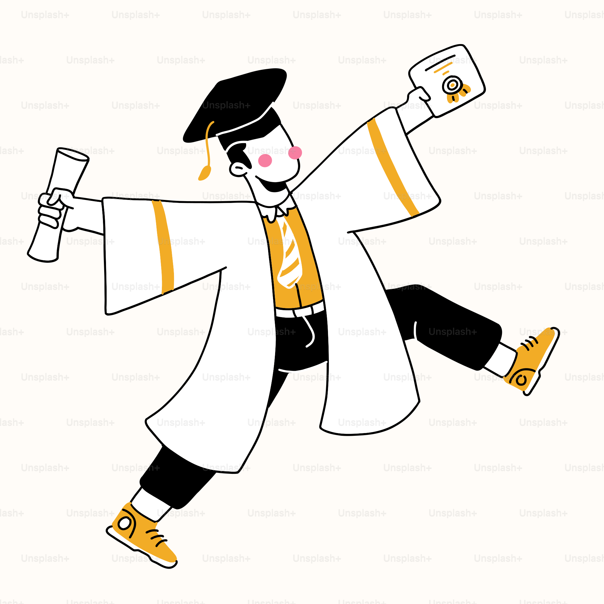 A cartoon of a man in a graduation gown