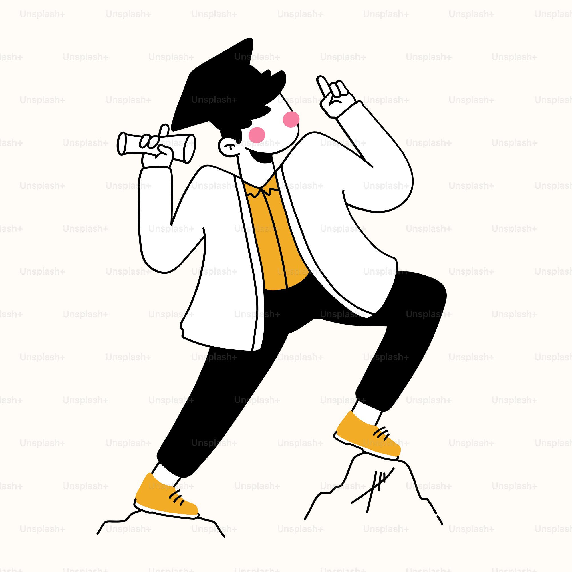 白衣と黄色いブーツを履いた男の絵