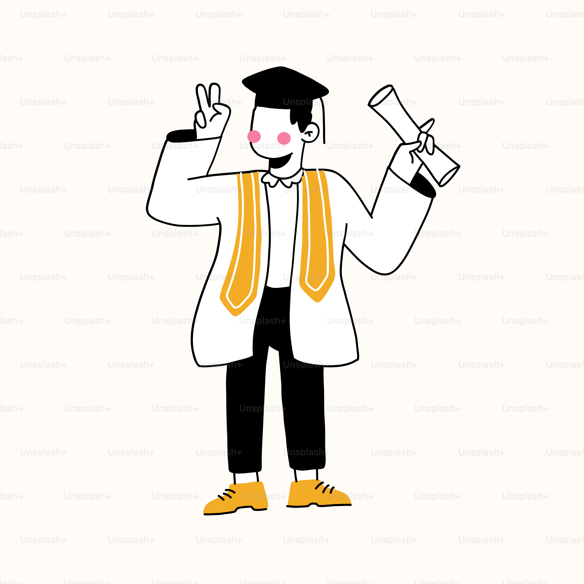 A man in a white coat and yellow scarf