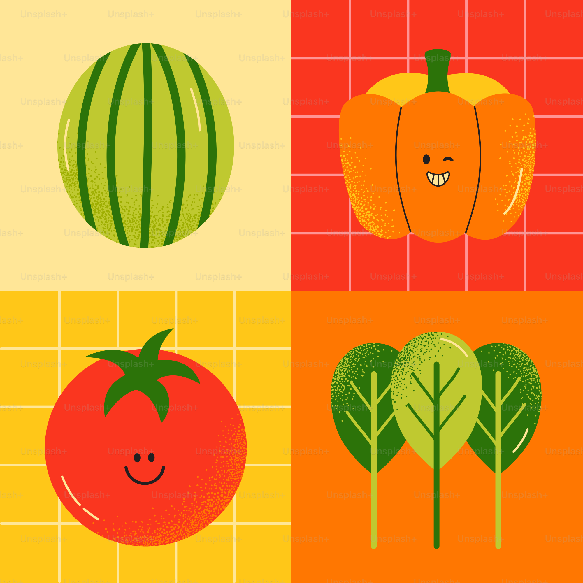 A group of different fruits and vegetables on a tiled surface