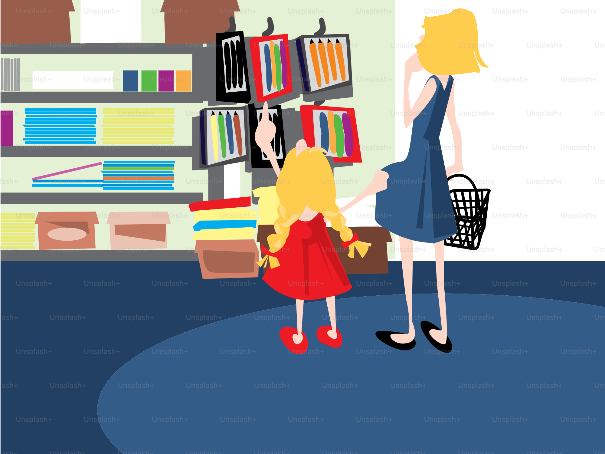 Una mujer y una niña de pie frente a una estantería