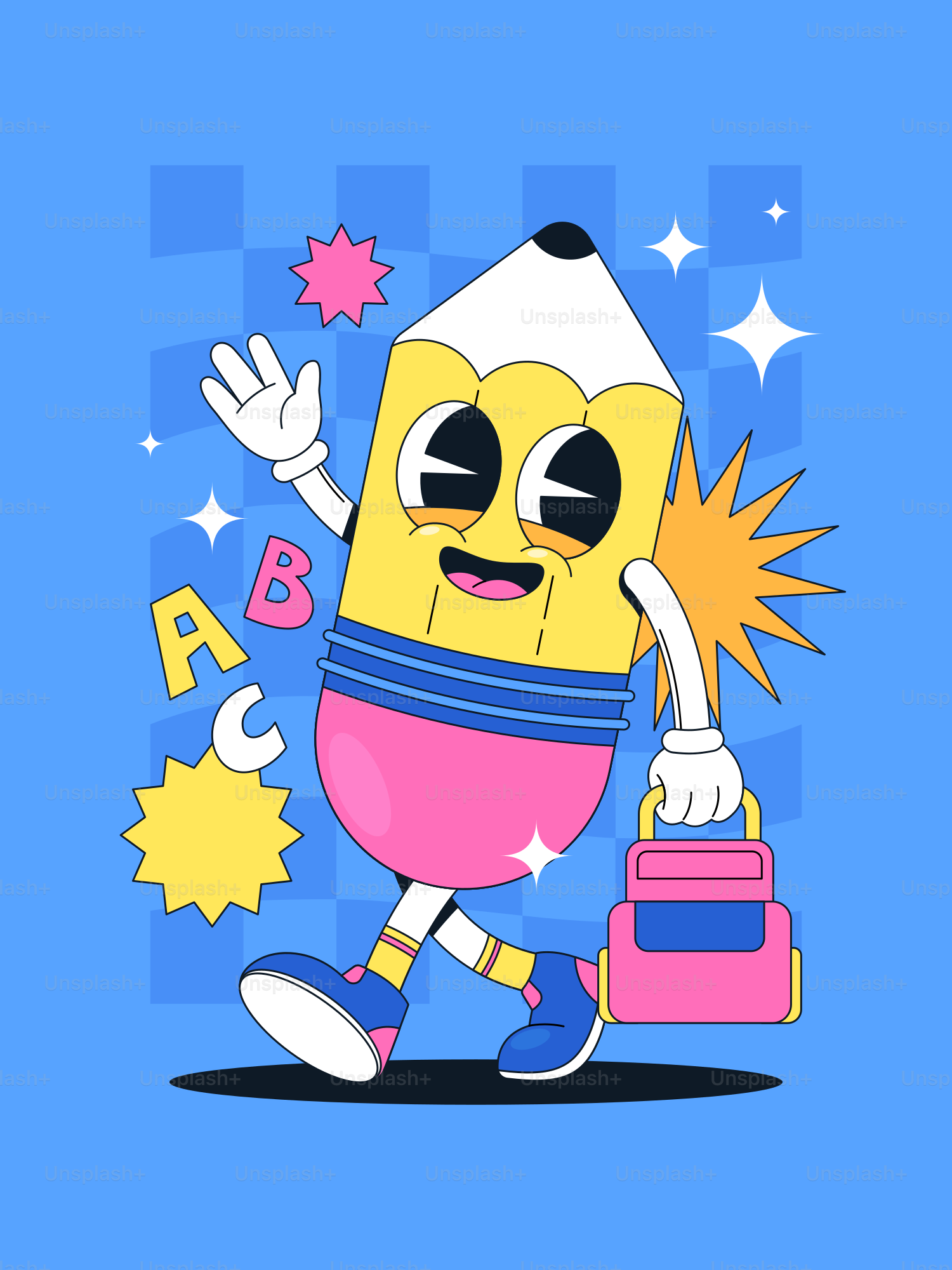 Um personagem de banda desenhada está guardando uma mala de viagem