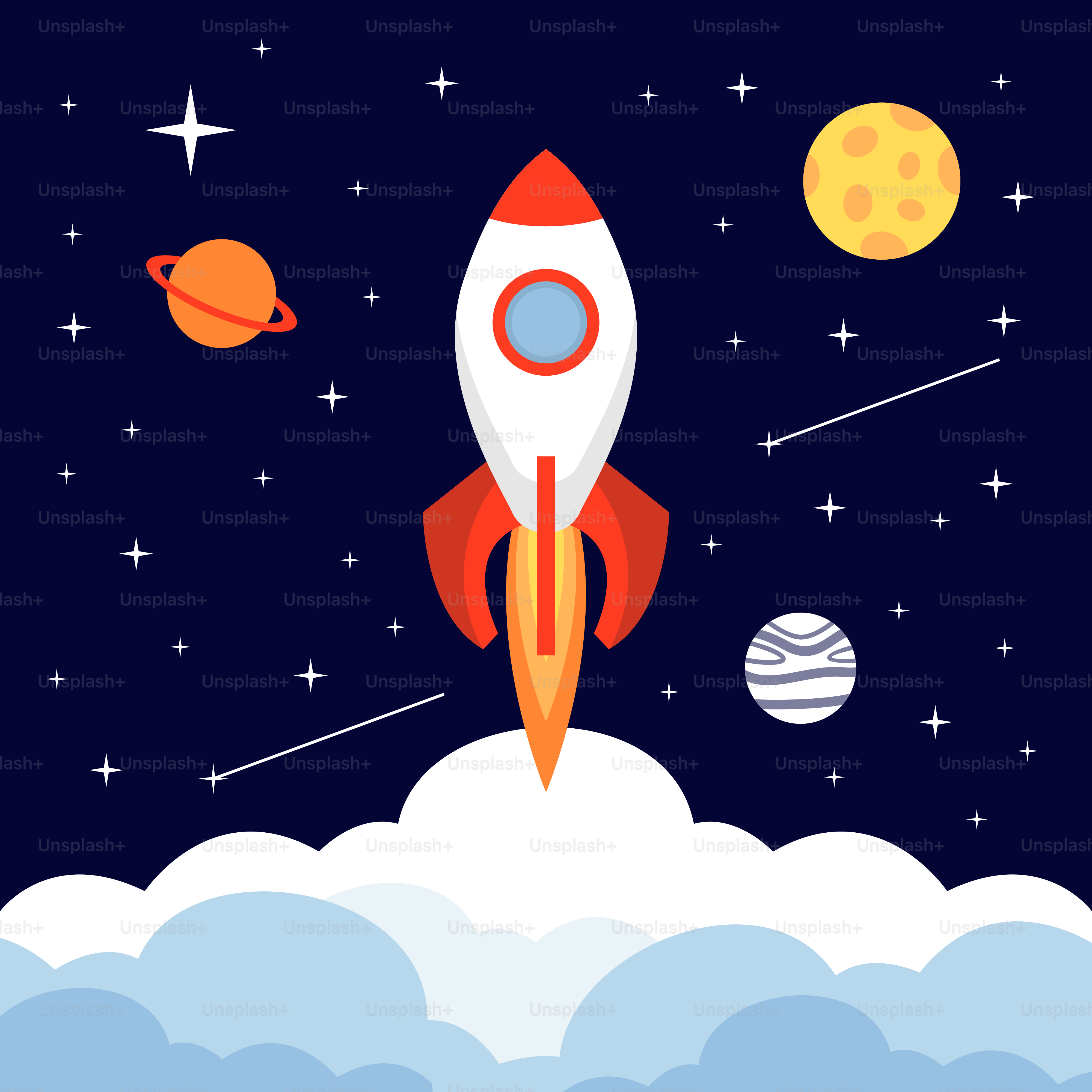 Eine Rakete fliegt durch den Nachthimmel