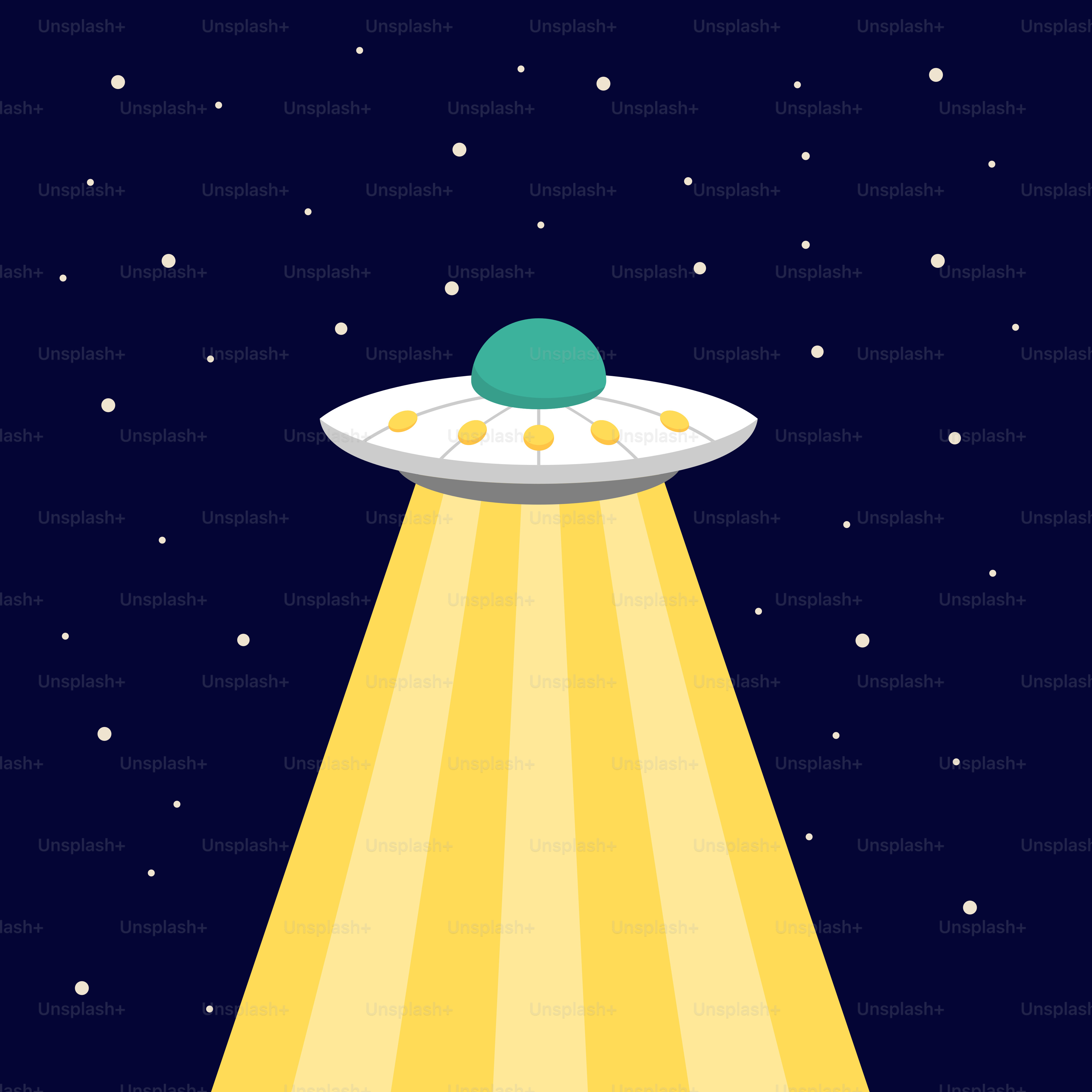 Eine Illustration einer fliegenden Untertasse am Nachthimmel