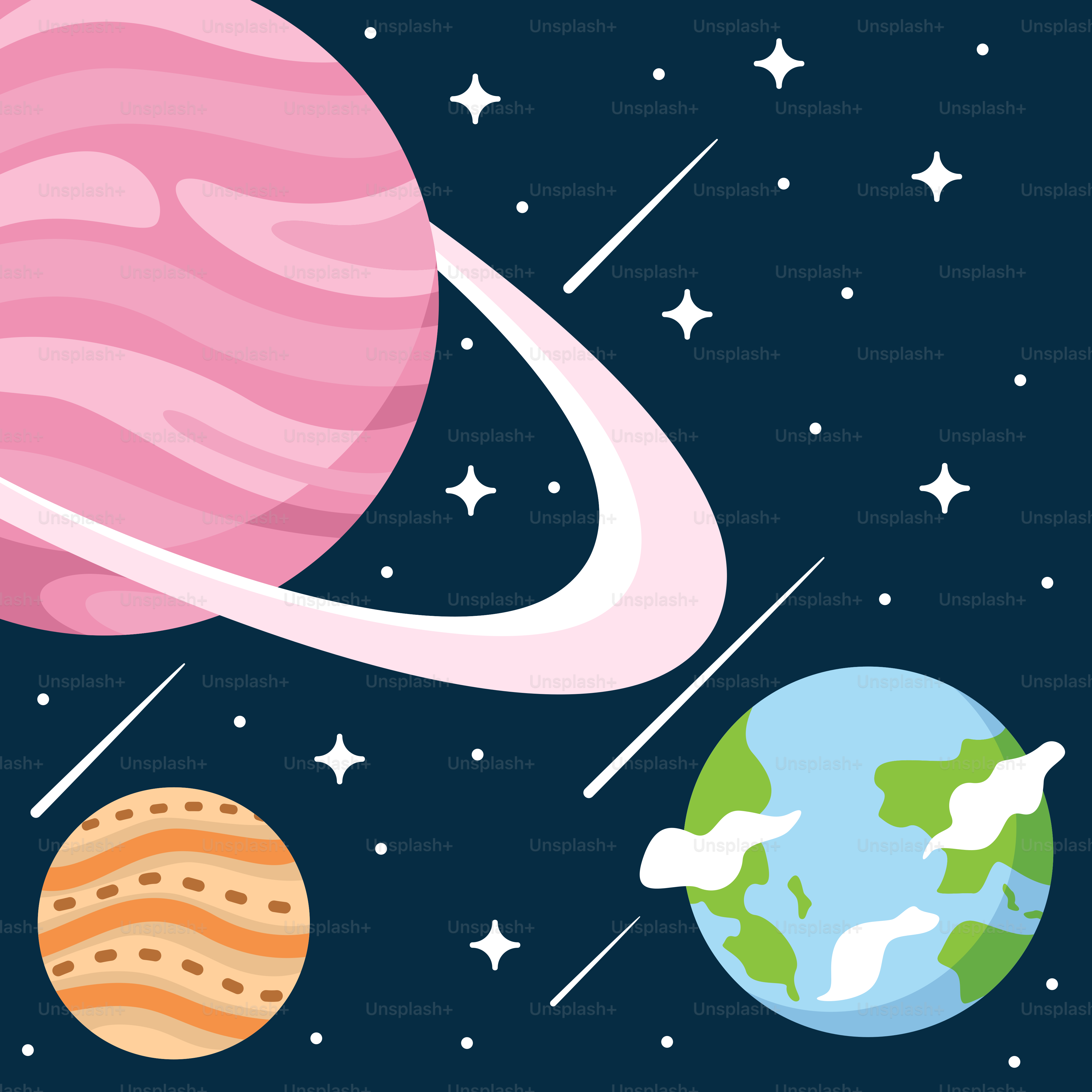 행성과 별이 있는 우주 장면