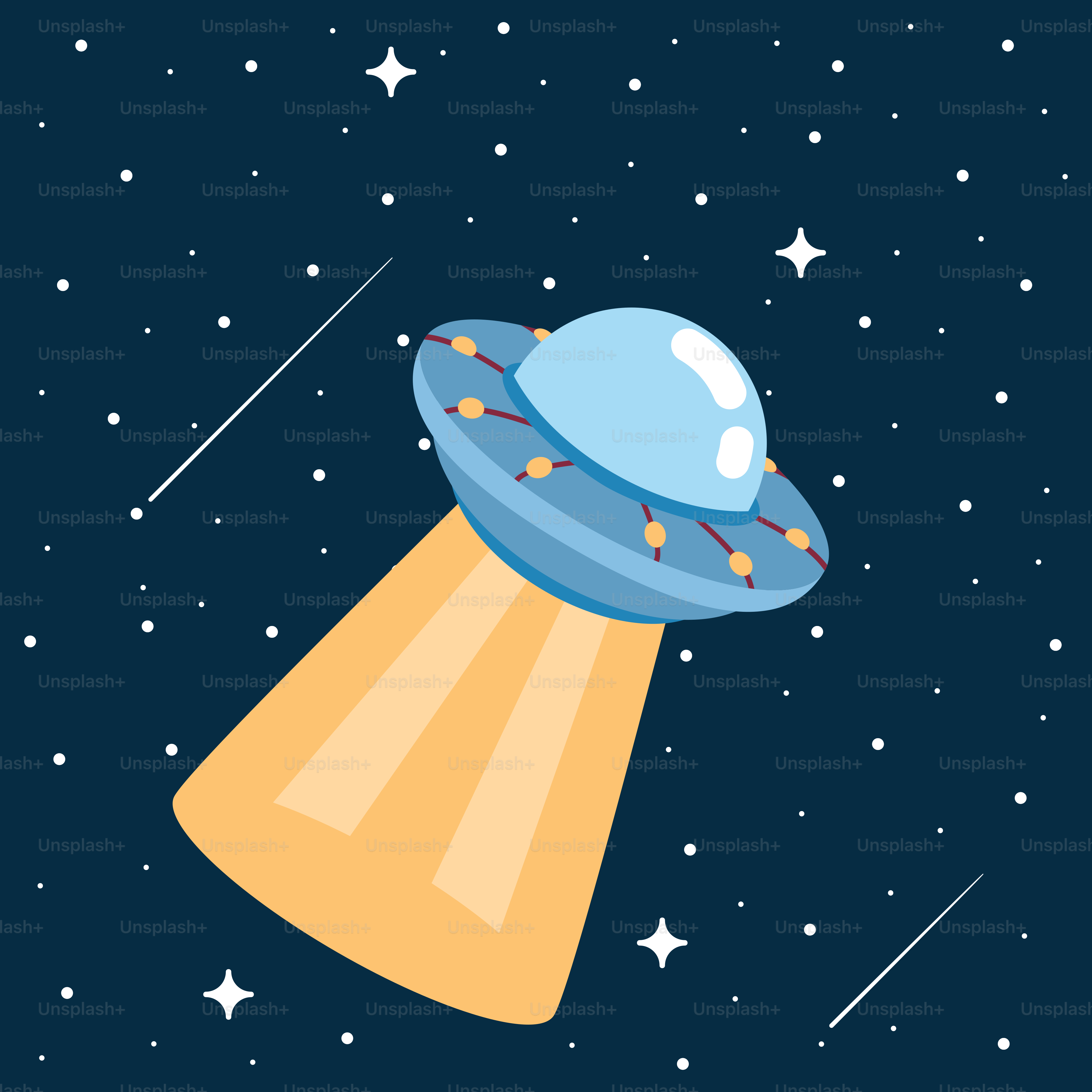 A blue and yellow object flying through the sky